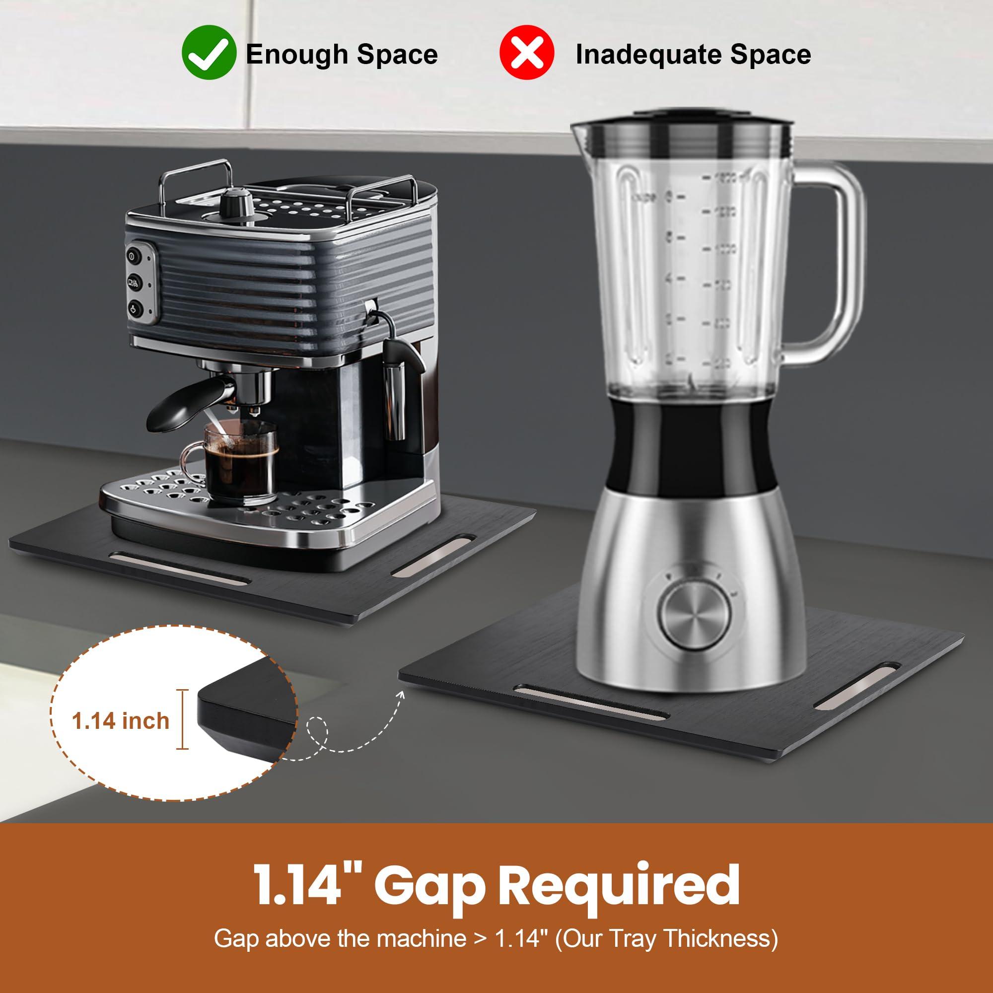 Joy&Grace Appliance Slider for Kitchen Appliances 360° Rolling Sliding Tray for Coffee Maker Countertop, Bamboo Coffee Pot Slider Rolling Tray with Universal Rollers (Black, Large 16"x13") - Image 5