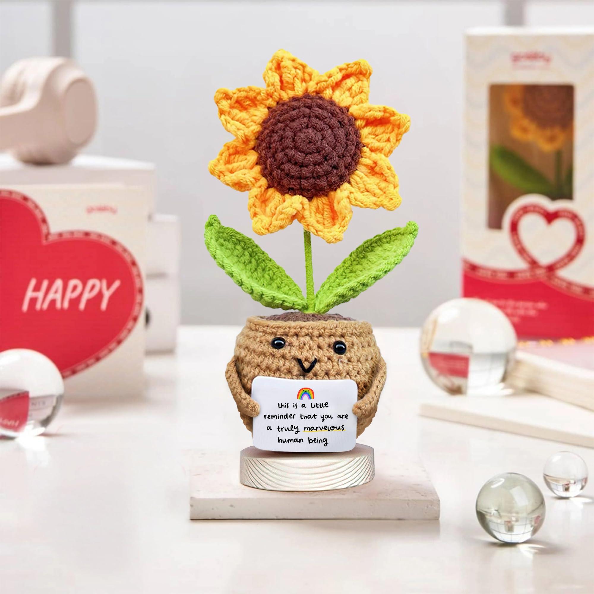 Gossby Positive Sunflower Doll Crochet with Card - This is A Little Reminder - Appreciation Gift for Coworker, Best Friend, Teacher, Sister, Mom - Christmas, Birthday, Thank You Gift for Women, Men - Image 2