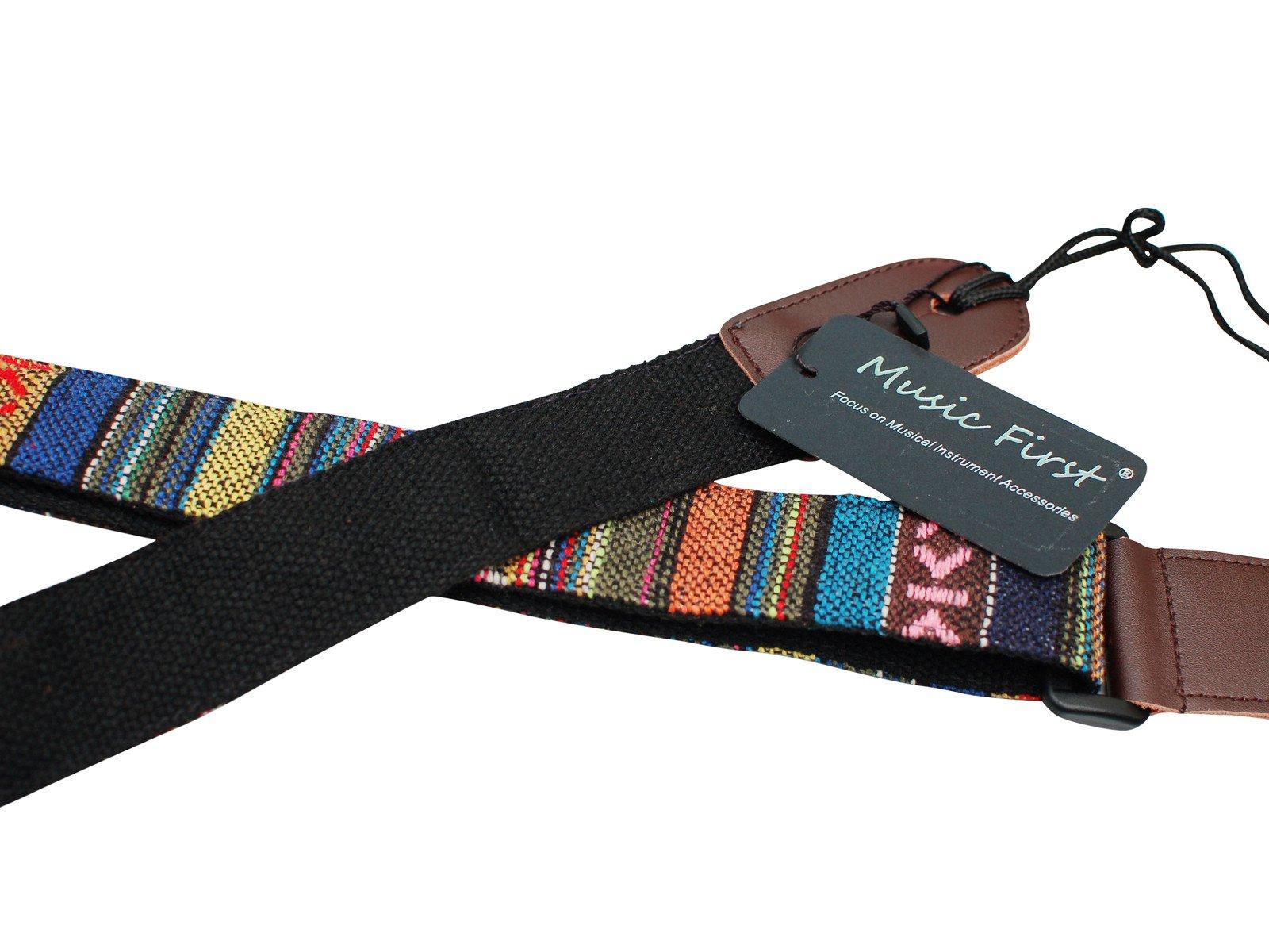 MUSIC FIRST Classic Country Style Soft Yarn-dyed Fabric & Genuine Leather Ukulele Strap Version 2.0 With Genuine Leather Strap Locker - Image 6