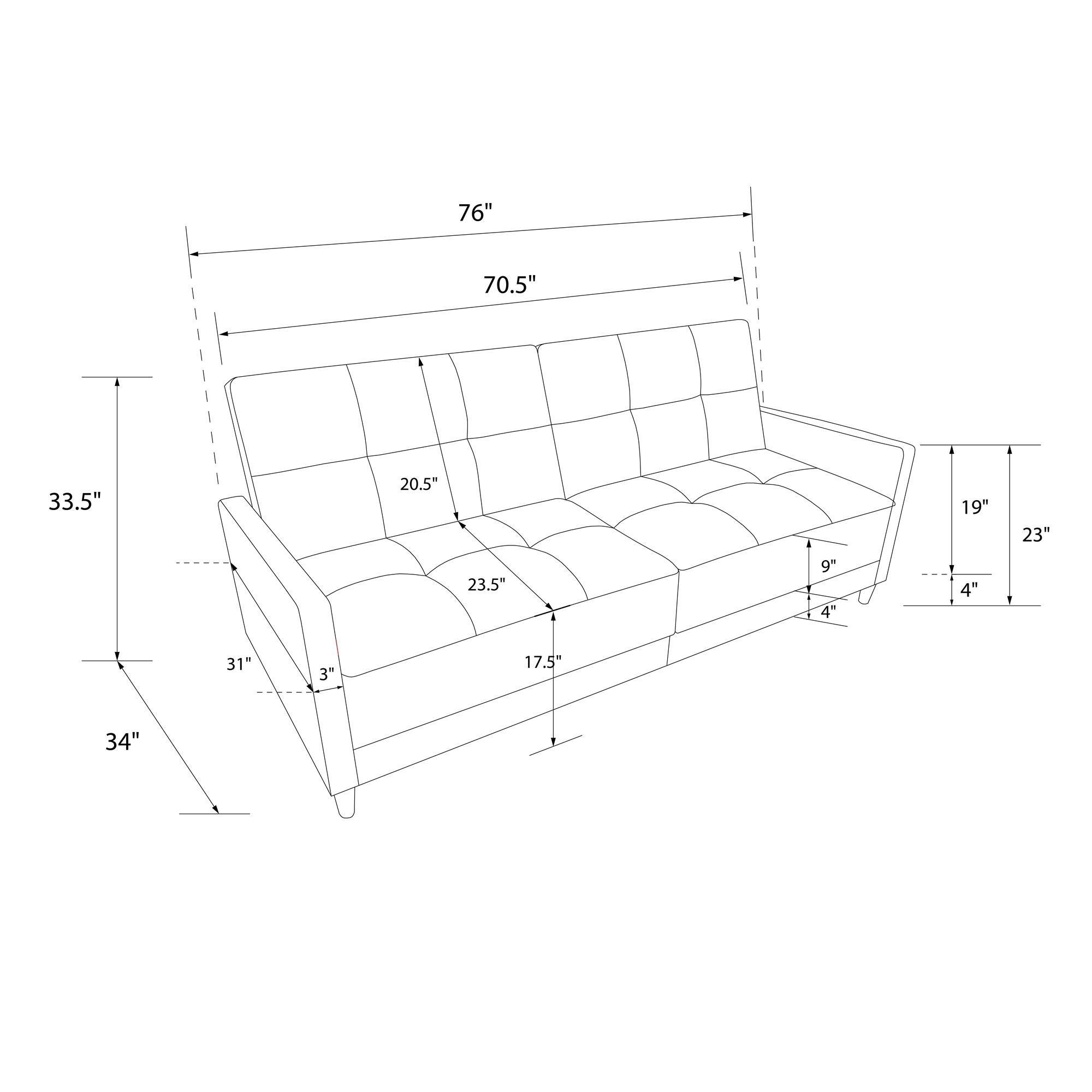 DHP Andora 76 Inch Futon Sofa Bed, Modern Upholstered Couch Sleeper with Button Tufted Back and Seat, Full, Grey - Image 3