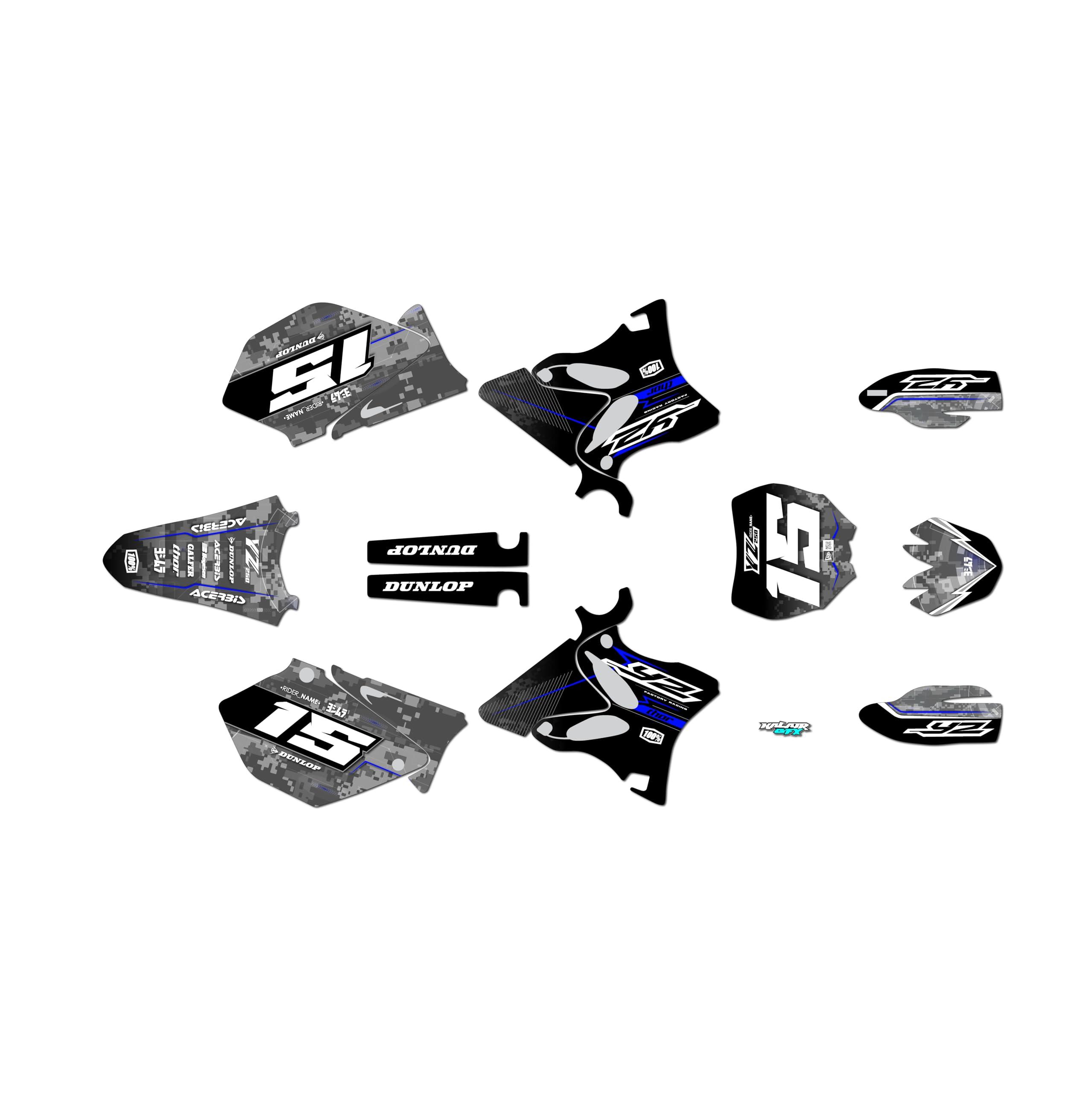 Kalair GFX Graphics Kit for Yamaha YZ 125 (2008-2014) Cyberware Series Blue 21 Mil - Dirt bike Custom Racing Graphics Decals Stickers Kit, no-plastics