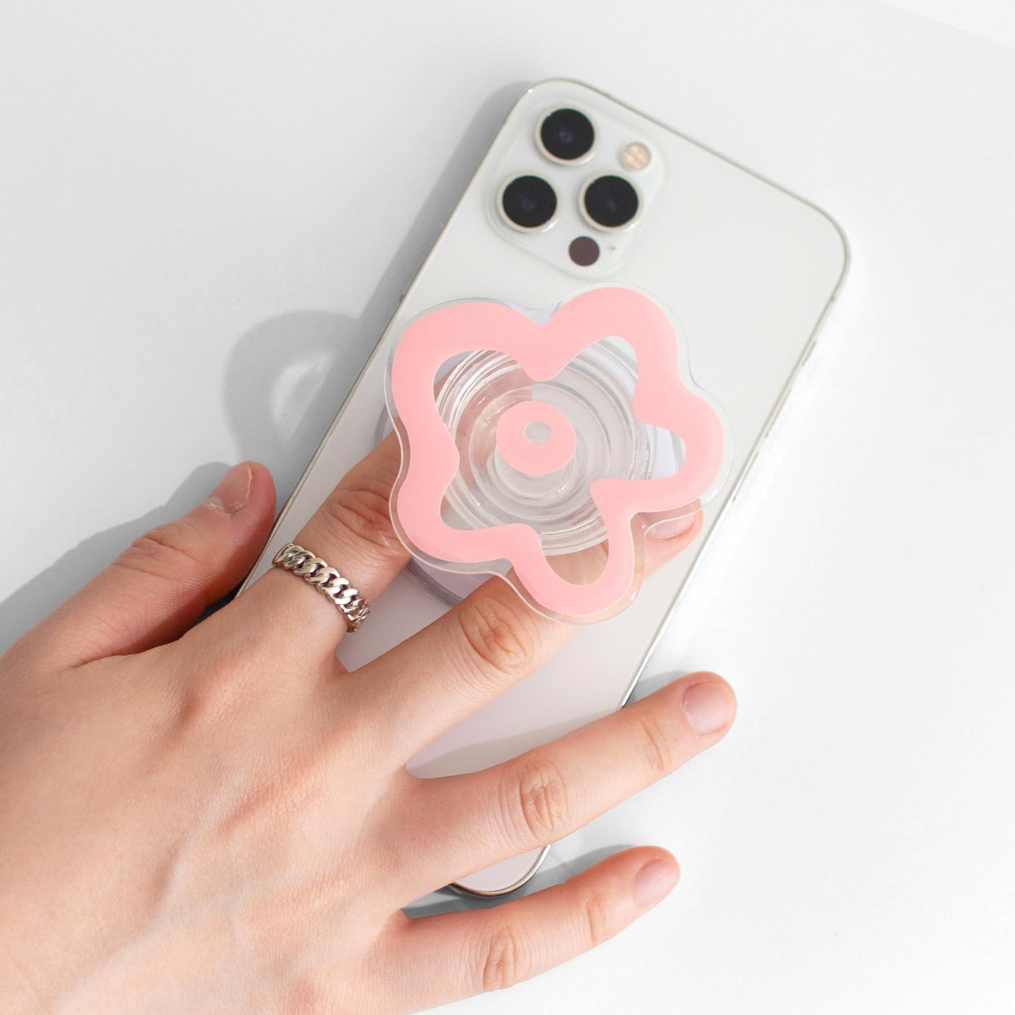 OnTheGrip Cute Transparent Daisy Flower Shape Design Mobile Phone Grip Compatible with Magsafe Multi Functional Collapsible Stand Holder for Smartphone Tablet Cell Phone Accessory (Pink) - Image 2