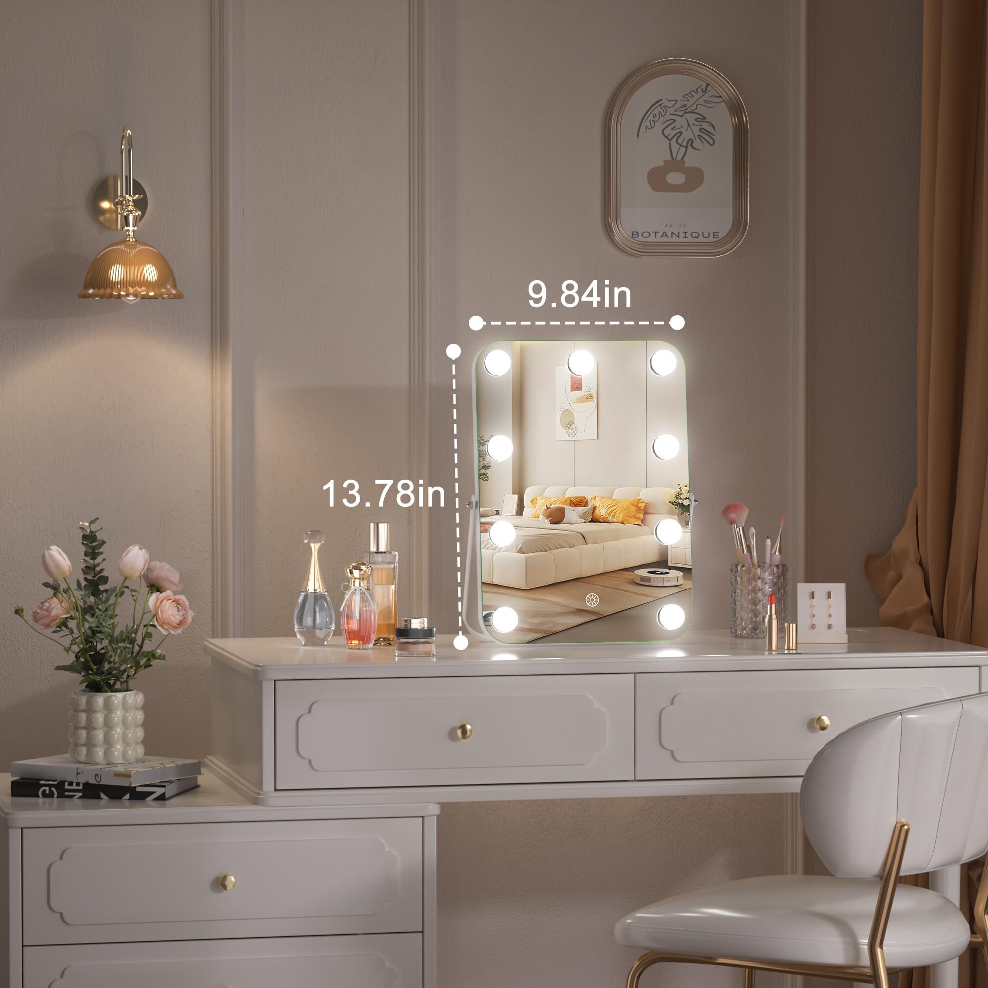 Hasipu Vanity Mirror with Lights, Hollywood 10" x 14" LED Makeup Mirror, 3 Modes Light, Smart Touch Control Dimmable, 360°Rotation, Rounded Rectangle White Frame - Image 2