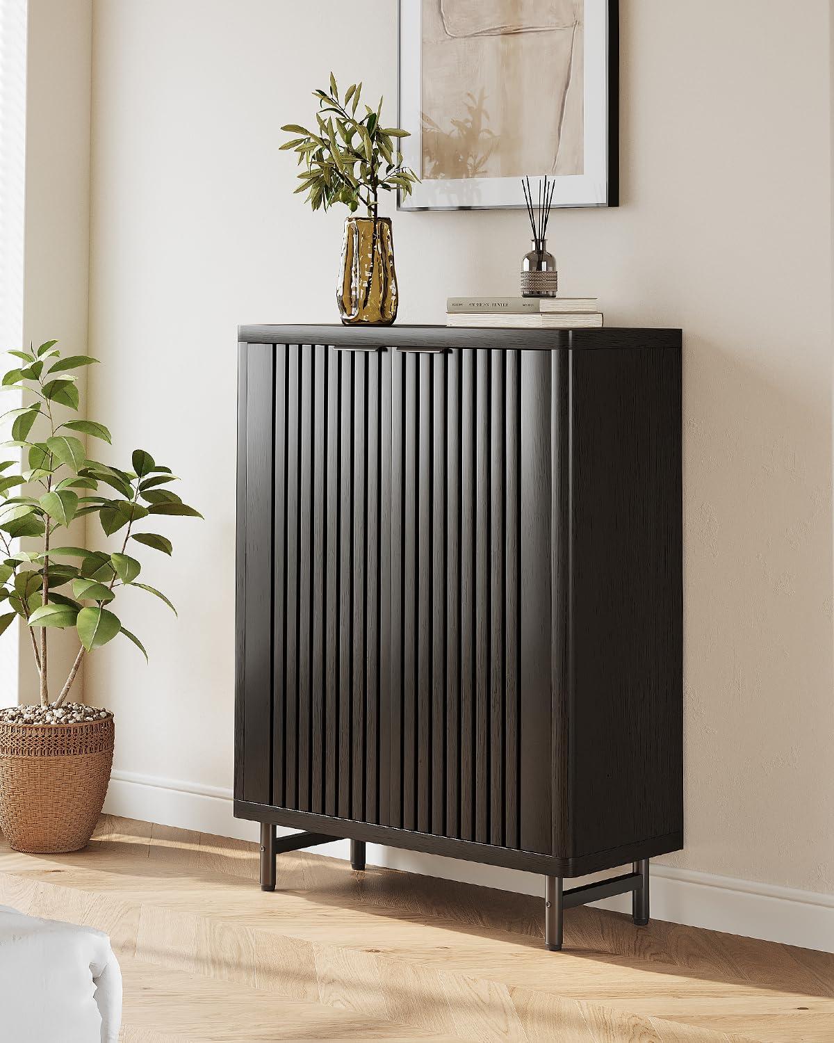 LITTLE TREE 6-Tier Shoe Cabinet with Doors for Up to 24 Pairs, Large Wooden Shoe Storage Cabinet with Adjustable Shelves, Black Freestanding Shoe Organizer Cabinet for Entryway, Hallway - Image 7