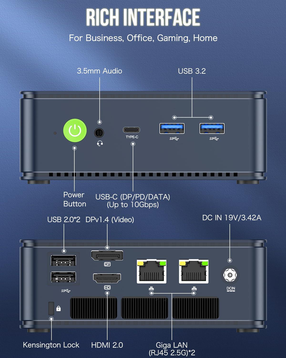 GMKtec M5 Plus Gaming Mini PC Ryzen 7 5825U (Upgraded 7430U/ 5700U), 32GB RAM 1TB SSD Dual NIC LAN 2.5GbE Desktop Computers, Triple 4K Display, WiFi 6E, USB3.2, USB-C, BT 5.2, DP, HDMI 2.0 - Image 6