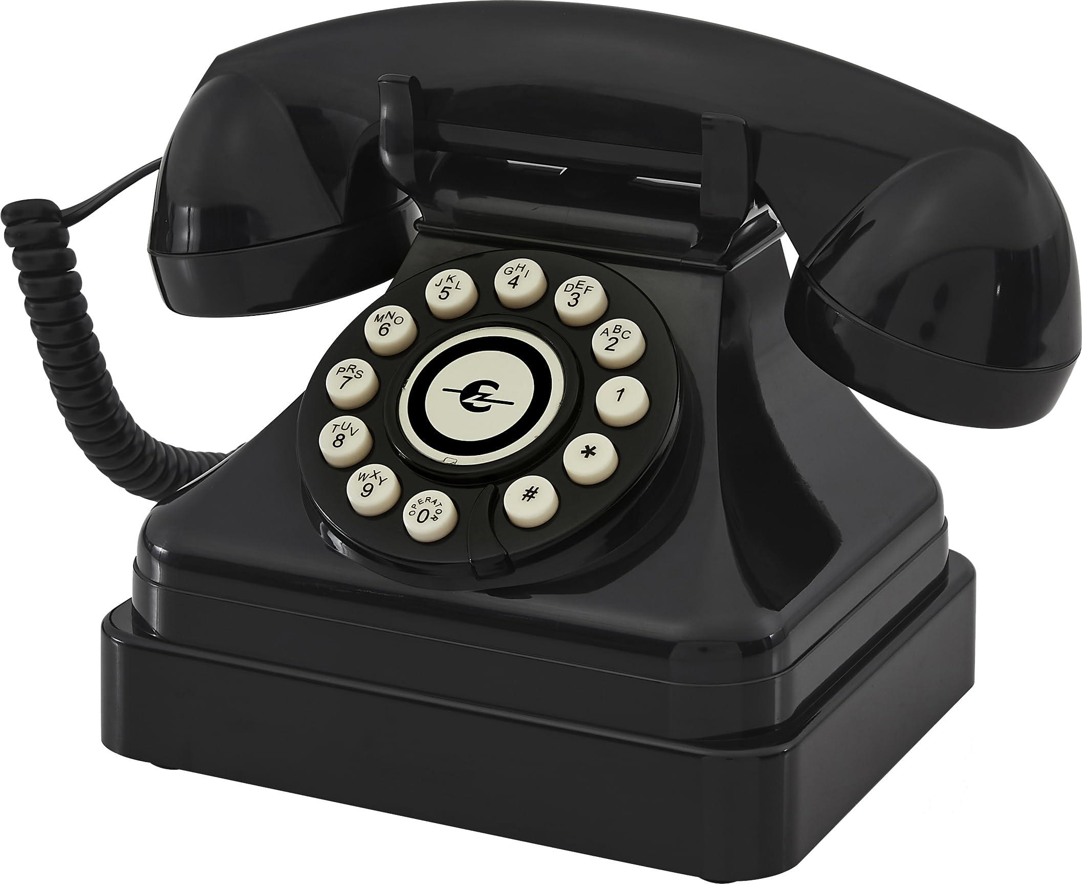 Crosley CR62-BK Kettle Classic Corded Desk Phone - Landline for Home with Retro Rotary Style, Black