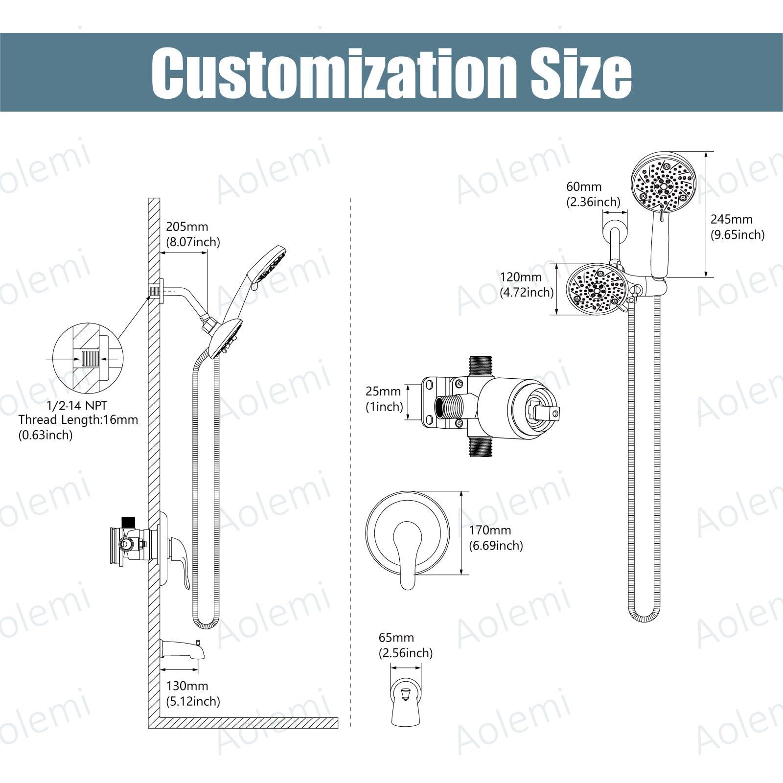 Aolemi Tub Shower Faucet Set with Tub Spout Rain Shower Head System Shower Trim Kit Pressure Rough-in Valve Included ABS 8 Setting Dual Shower Head and Handheld Spray Matte Black - Image 6
