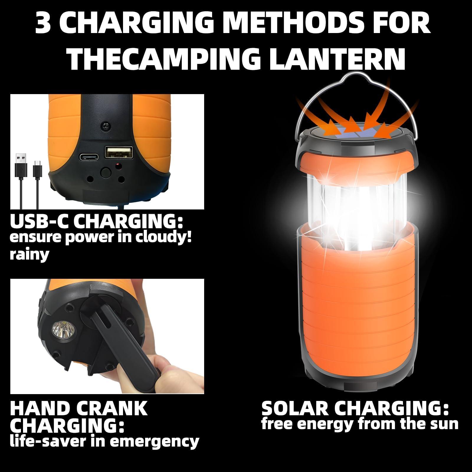 Juvihuxy LED Camping Light 5000ma Solar Powered/ Hand Crank/ USB-C Rechargeable Camping Lights, Rechargeable Flashlight Portable Survival Light Waterproof for Emergency Home Power outages Failure - Image 5
