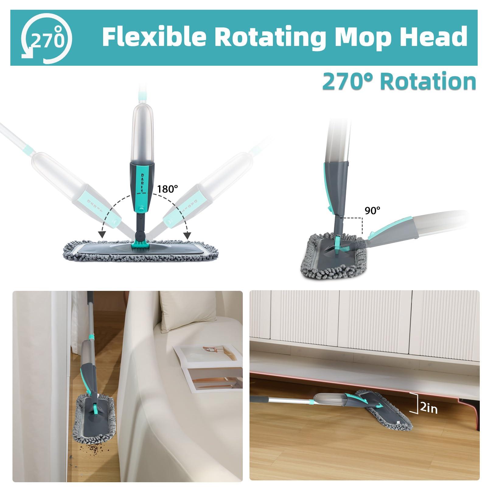 Microfiber Spray Mop for Floor Cleaning Wet Dry, Home Kitchen Hardwood Floor 360° Spin Flat Dust Mops with 12 FL.OZ. Refillable Bottle Include 4 Microfiber Reusable Pads 1 Scrubber and 1 Mop Holder - Image 2