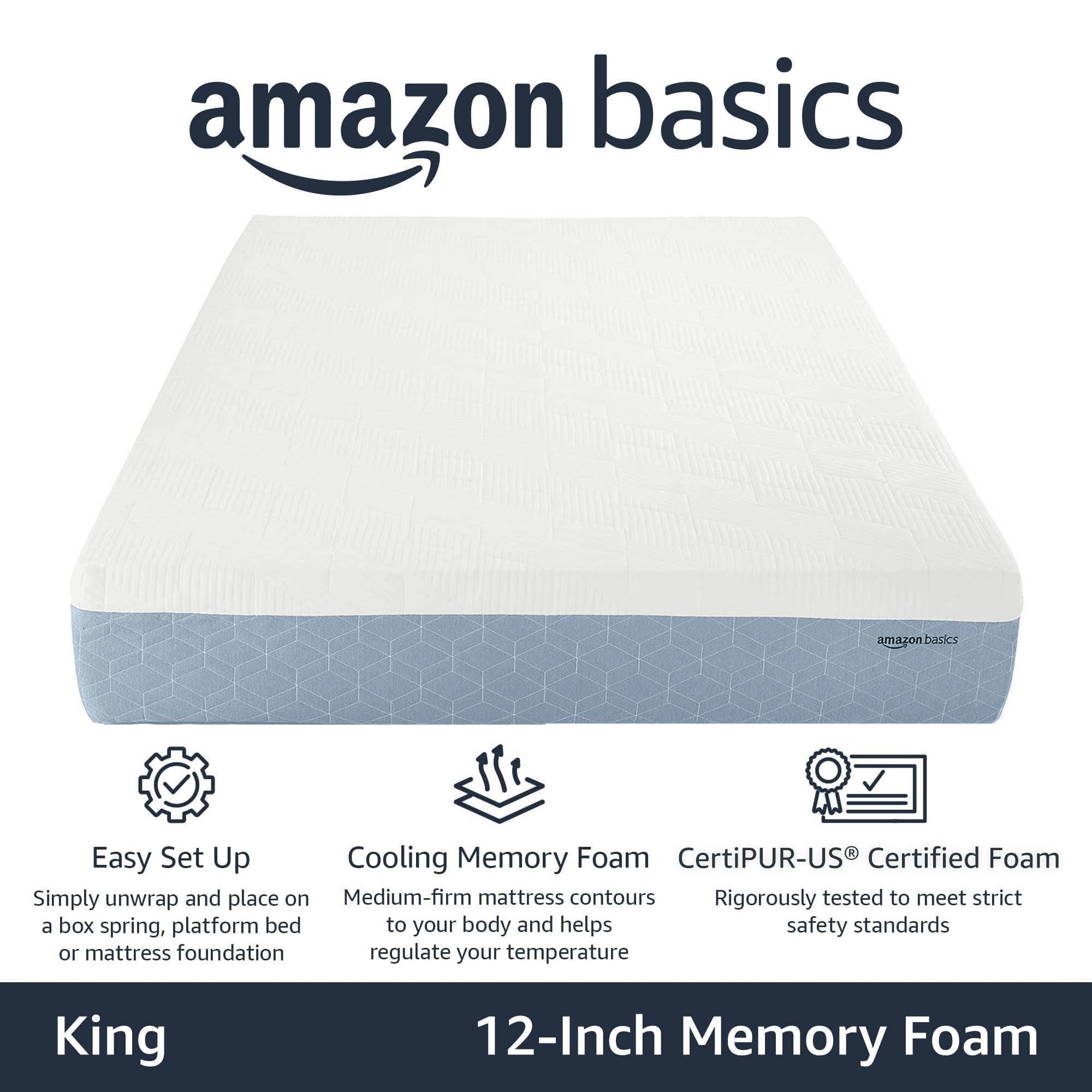 Amazon Basics Memory Foam Mattress, Medium Firm, Cooling Gel, King Size Mattress, CertiPUR-US® Certified Foam, 80 x 76 x 12 inches, White/Gray - Image 2