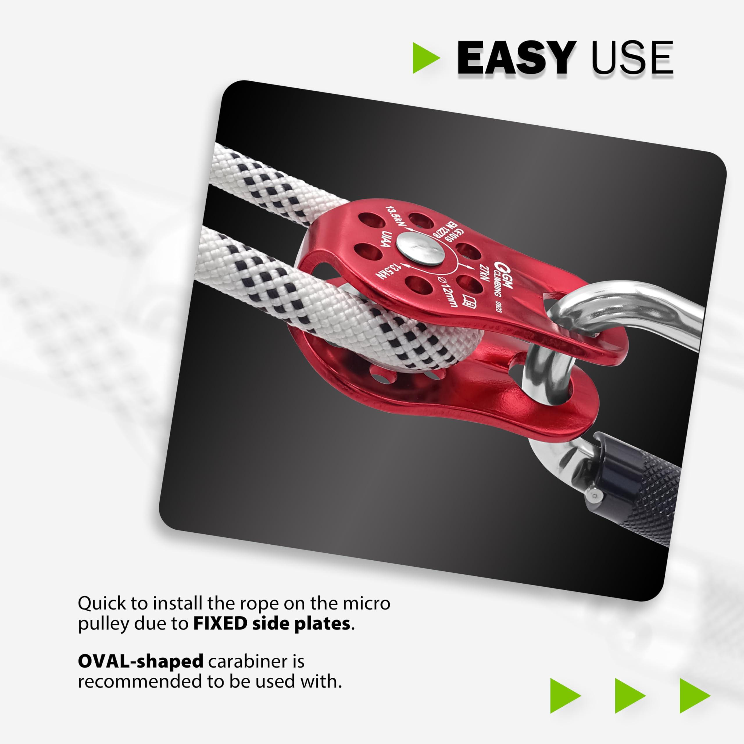 GM CLIMBING Fixed Micro Pulley 27kN CE UIAA Certified Slack Tender for Hitch Tending - Image 4
