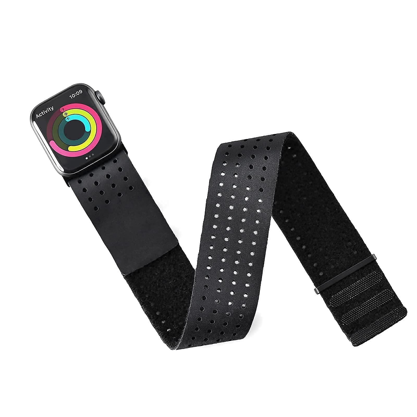 Tefeca Black Mesh Lycra Breathable Sport Loop Armband/Ankle Band Compatible with Apple Watch Ultra/Ultra2 49mm, Series 10 46mm, Series 9/8/7 45mm,SE2/SE/6/5/4 44mm
