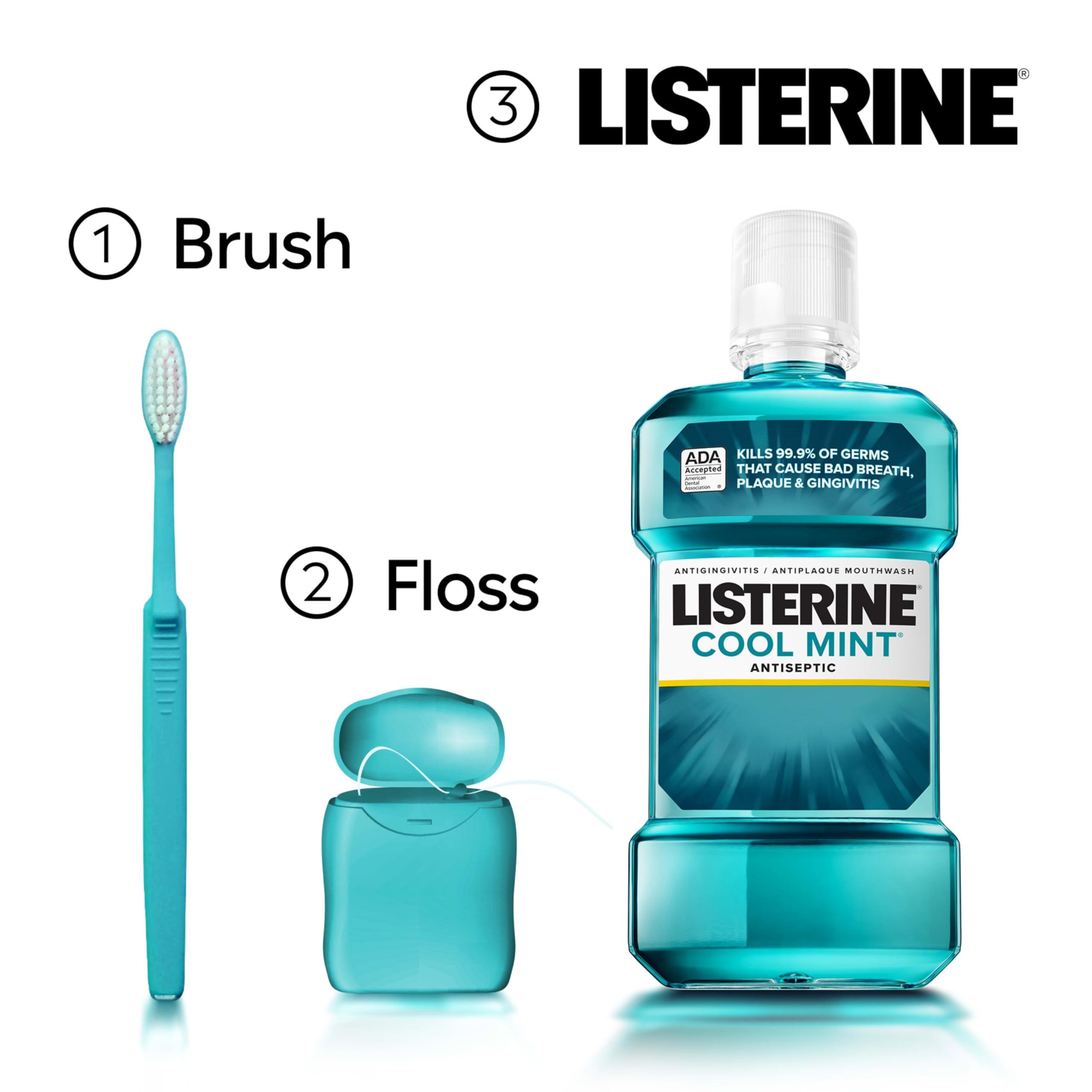 Listerine Cool Mint Antiseptic Mouthwash, Daily Oral Rinse Kills 99% of Germs That Cause Bad Breath, Plaque and Gingivitis for a Fresher, Cleaner Mouth, Cool Mint Flavor, 1.0 L - Image 5