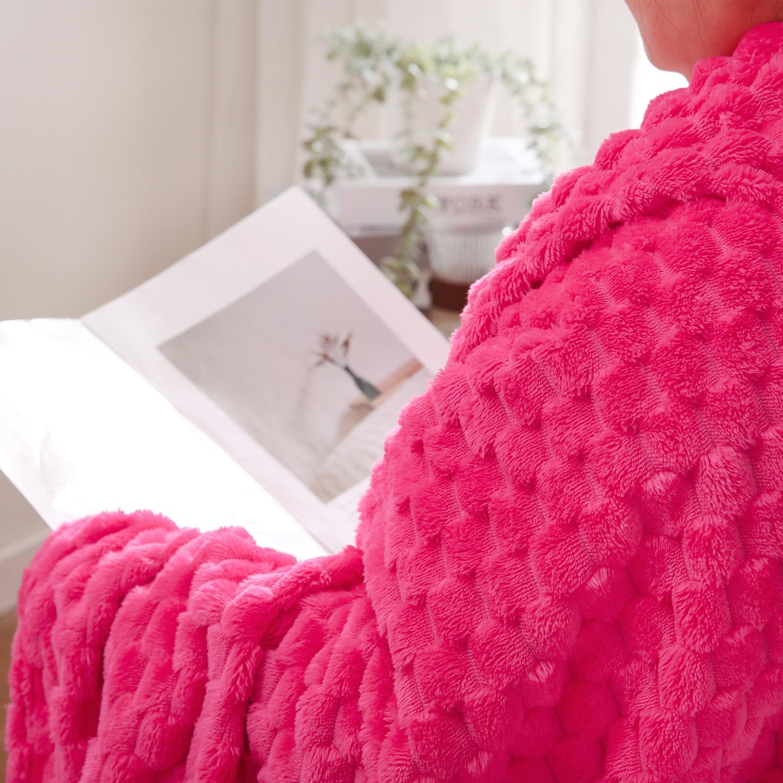 Puncuntex Hot Pink Throw Blanket 50"×60" inches Gifts for Mom Fuzzy 3D Jacquard Decorative Flannel Fleece Super Soft Plush Cozy Blanket for Couch Sofa Chair Lightweight - Image 6
