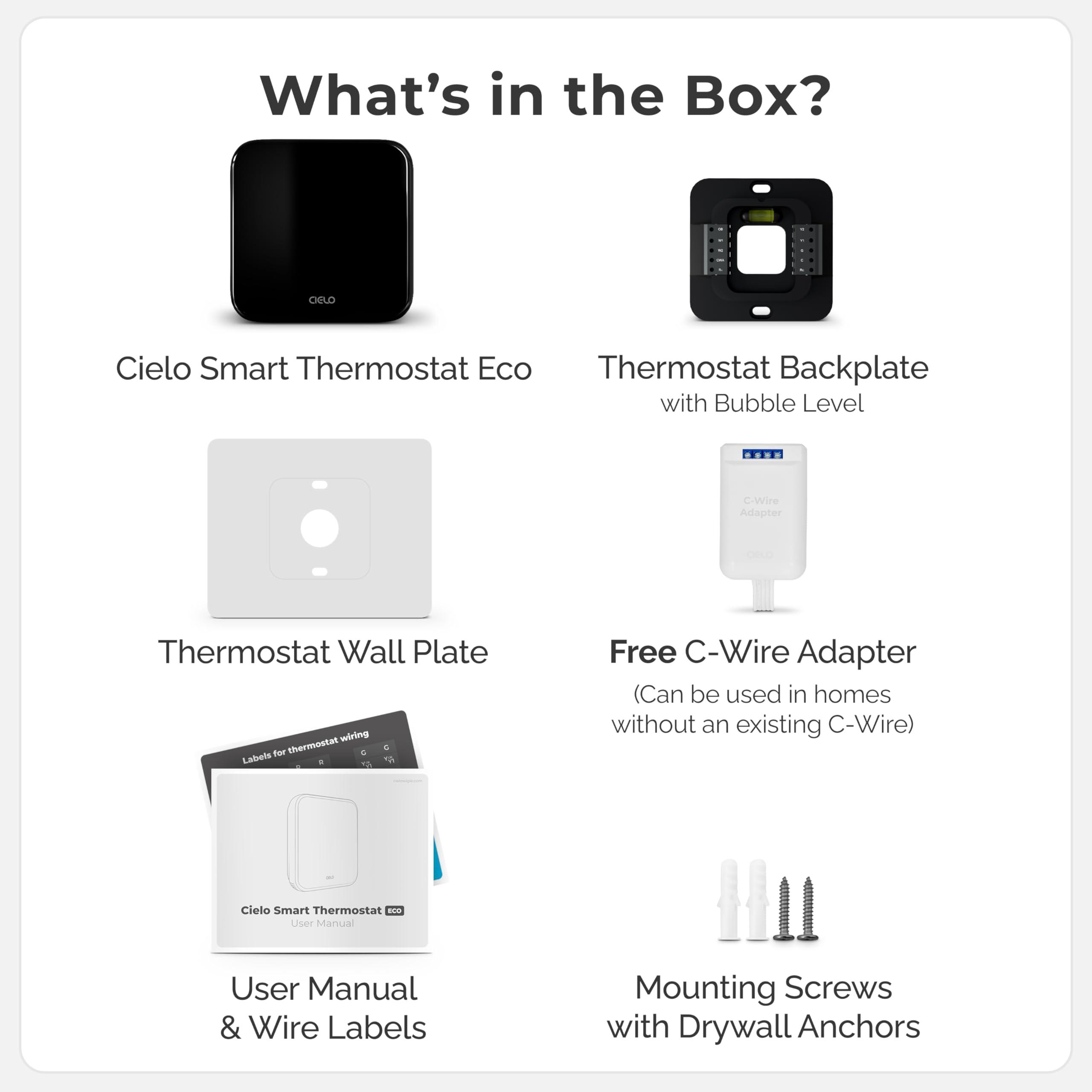 Cielo Smart Thermostat Eco | Energy Star Certified Thermostat | Supports Conventional Systems up to (2H/2C) & Heat Pumps (4H/2C) | Free C-Wire Adapter in Box | NOT for Mini Split Systems | (Black) - Image 5