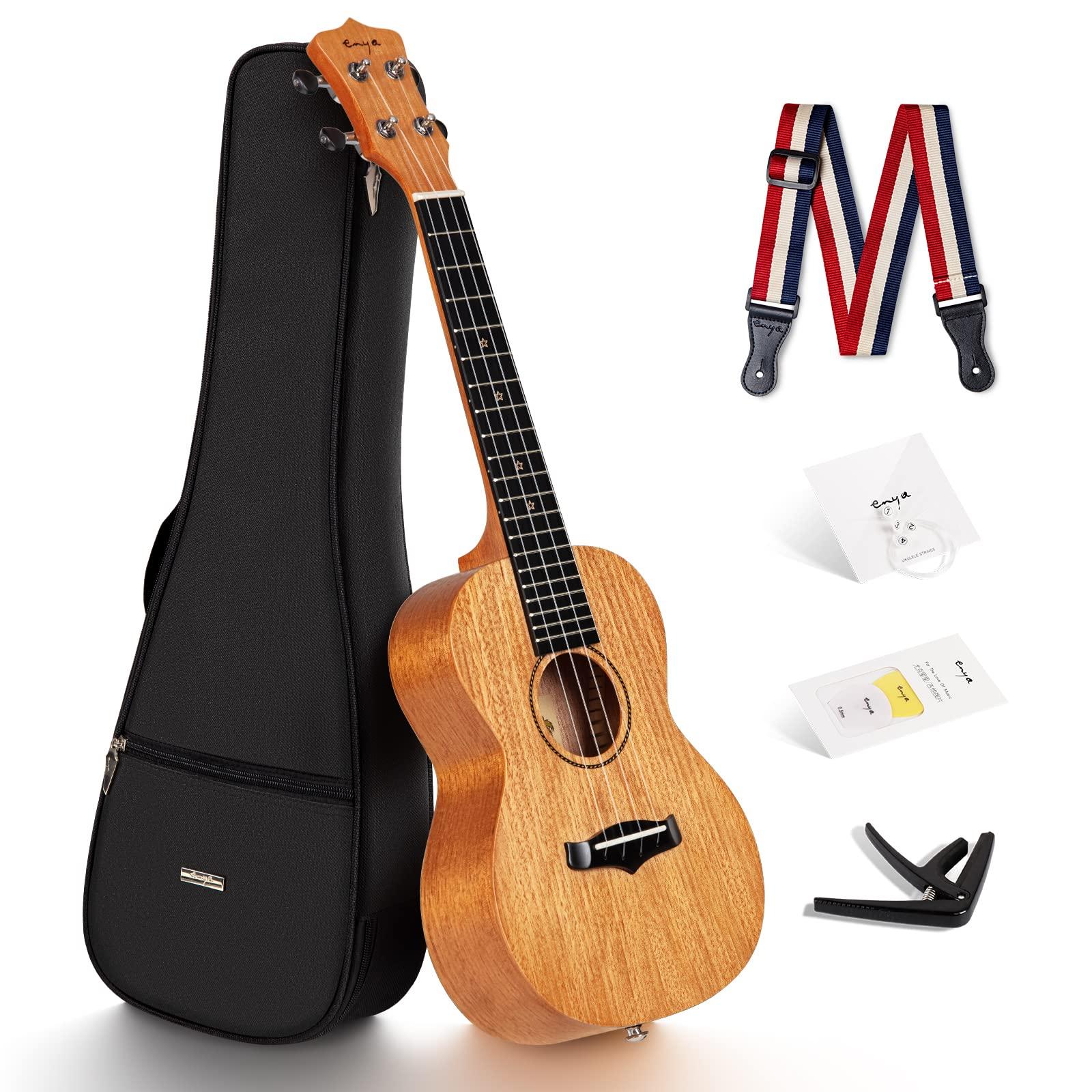 Enya Concert Ukulele 23 Inch Solid Mahogany Top Ukelele for Beginner with Gig bag, Capo, Strap, Strings, Pick (EUC-25D Nature)