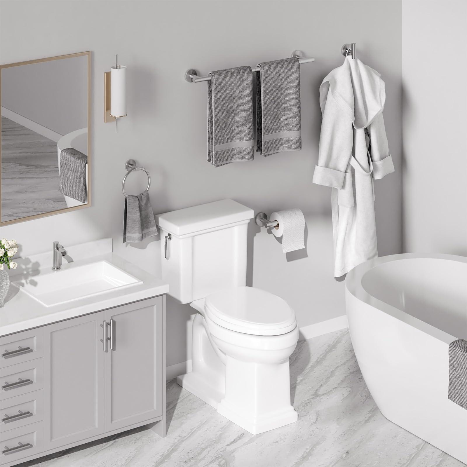 USHOWER Brushed Nickel Bathroom Hardware Set, Modern 24-Inch Towel Bar Set Wall Mounted, Durable SUS304 Stainless Steel Bathroom Accessories Set, 4-Piece - Image 2