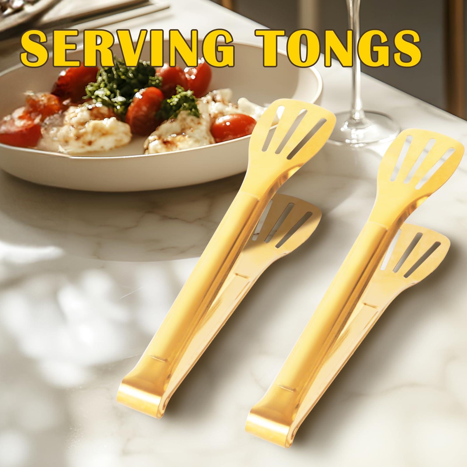 4 Pack Gold Serving Tongs,Metal Serving tongs,for buffet,party,9 Inch,Gold Utensills,(tongs for serving food) - Image 4