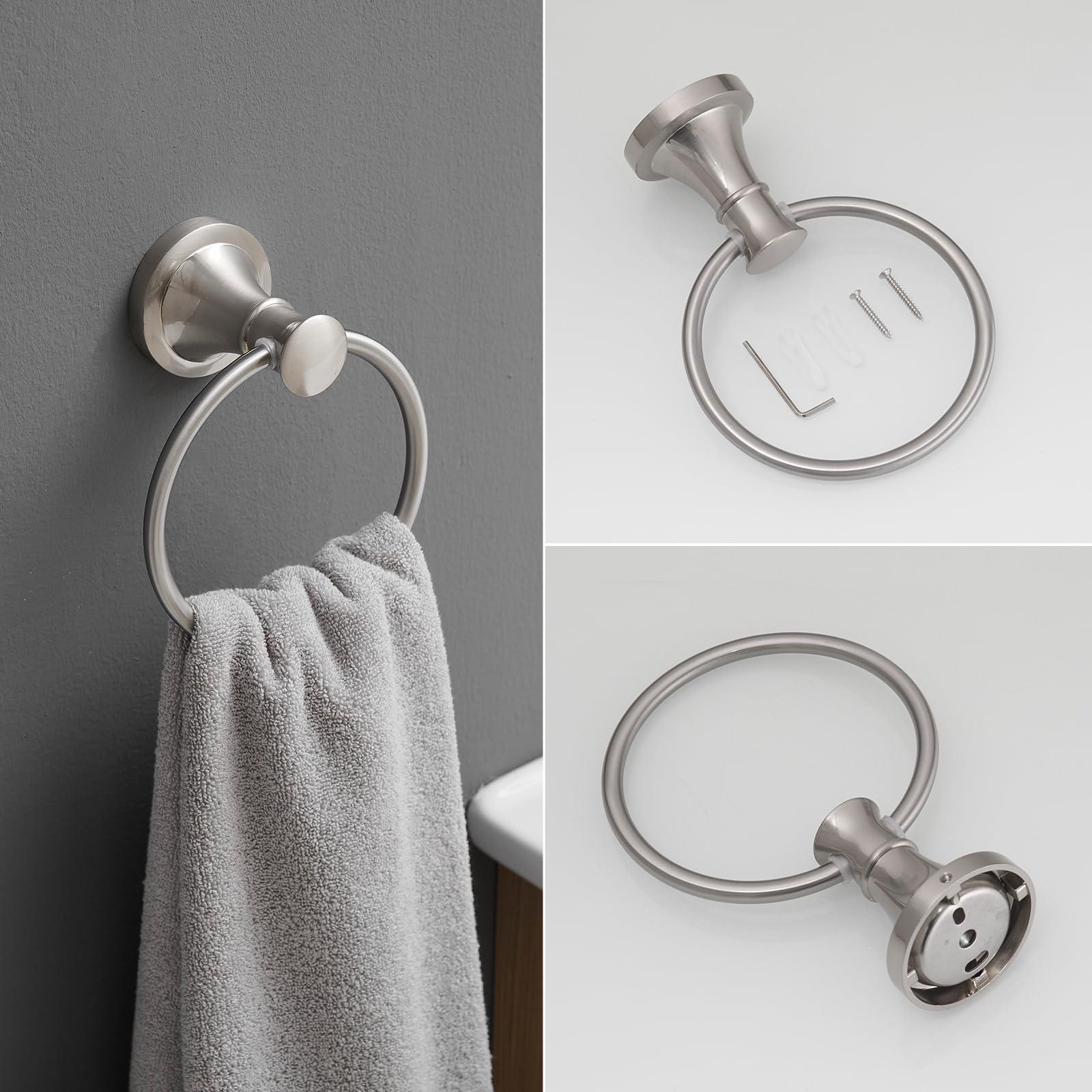 RUMOSE Toilet Paper Holder and Hand Towel Ring Brushed Nickel Wall Mount Bathroom Hardware Accessories 2 PCS Set Flexible Pivoting Toilet Tissue Roll Holder and Towel Hanger, Stainless Steel - Image 7