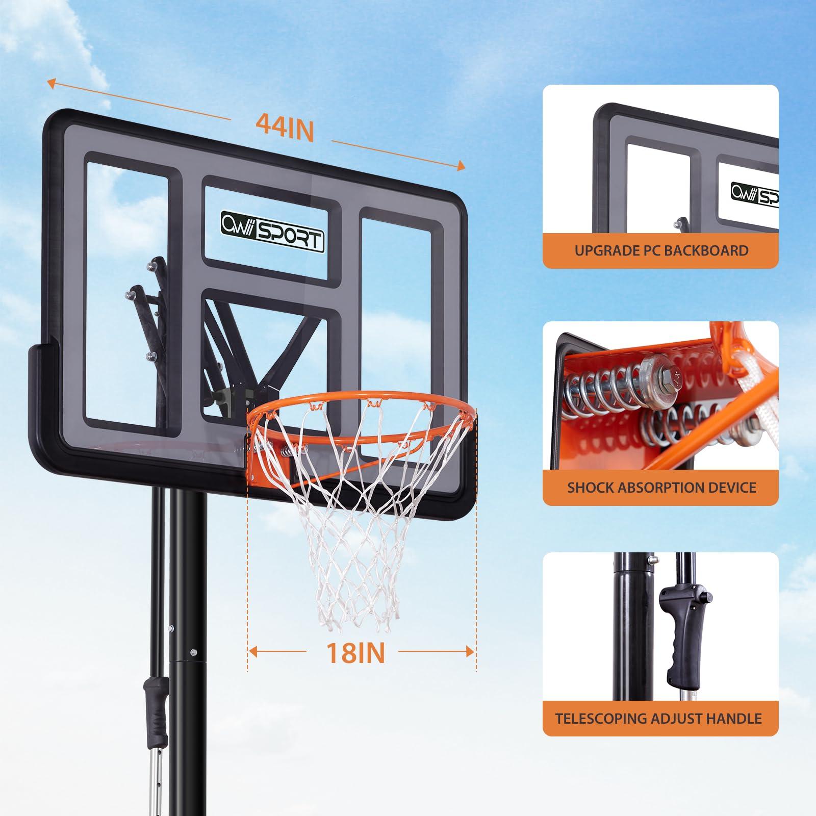 AWII SPORT Portable Basketball Hoop Outdoor, 4.8-10FT Height Adjustable Basketball Hoop Goal System with 44-48 Inch Impact Backboard and Portable Wheels for Adults - Image 4