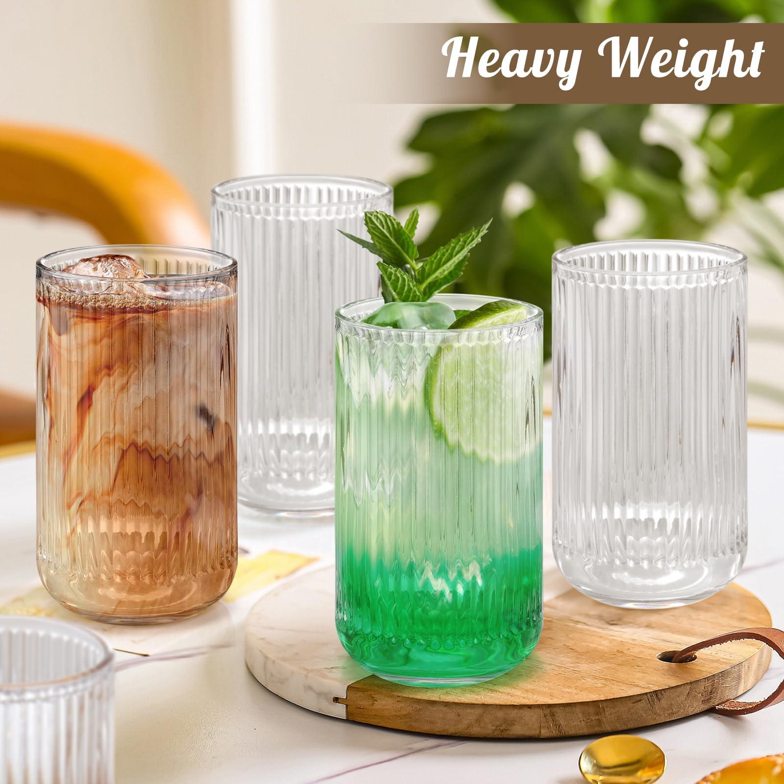 Topsky Vintage Ribbed Drinkware Set of 6, 320ml Origami Style Drinking Glass,11 oz Transparent Glass Cups Wine Glasses for Whisky,Beer,Juice,Cocktail,Heavy Duty - Image 2