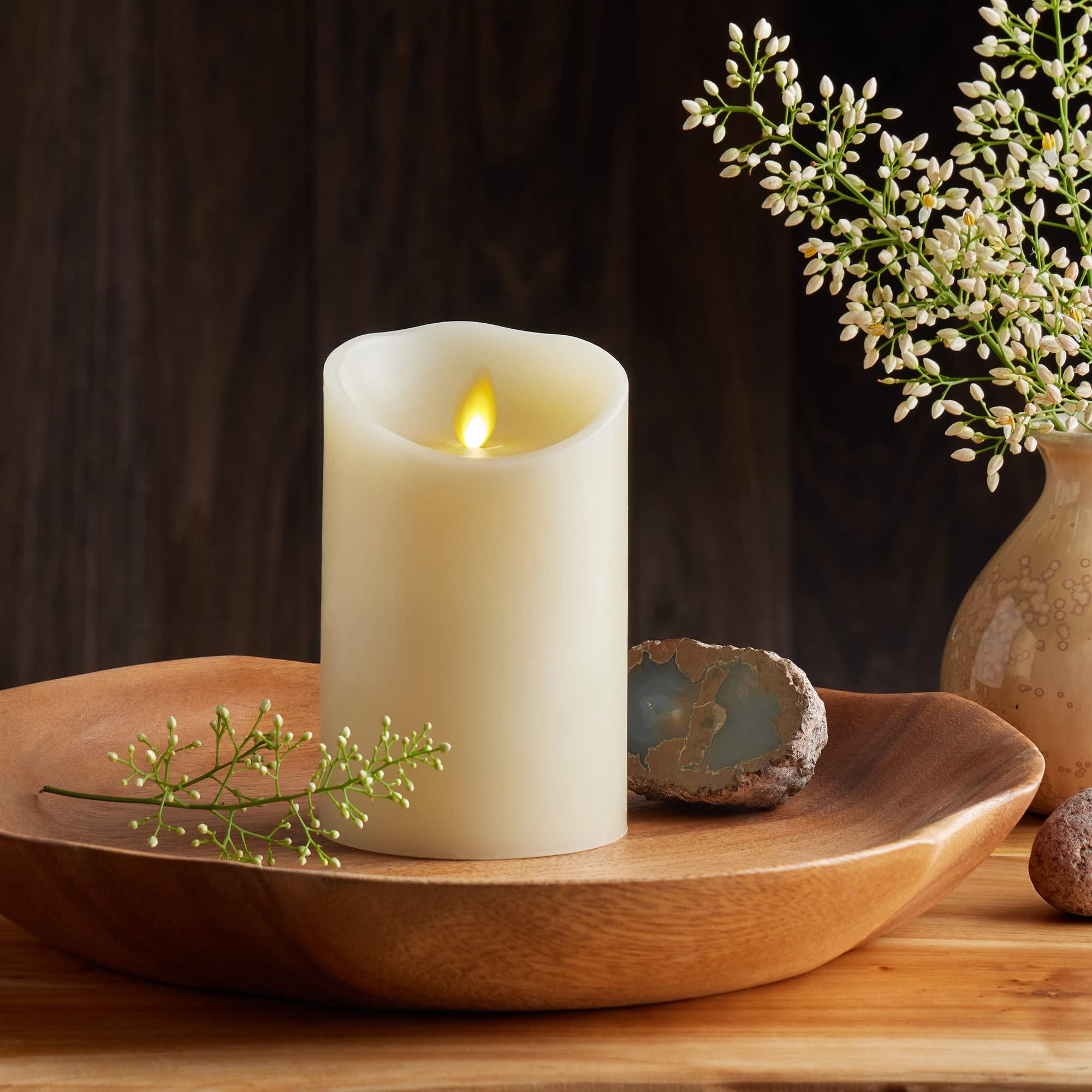 Luminara Scalloped Edge Flameless LED Candle - Ivory 3.5" x 5" - Real Wax Pillar Battery Operated Moving Flame w/Timer Unscented 1000Hr Runtime - Image 2