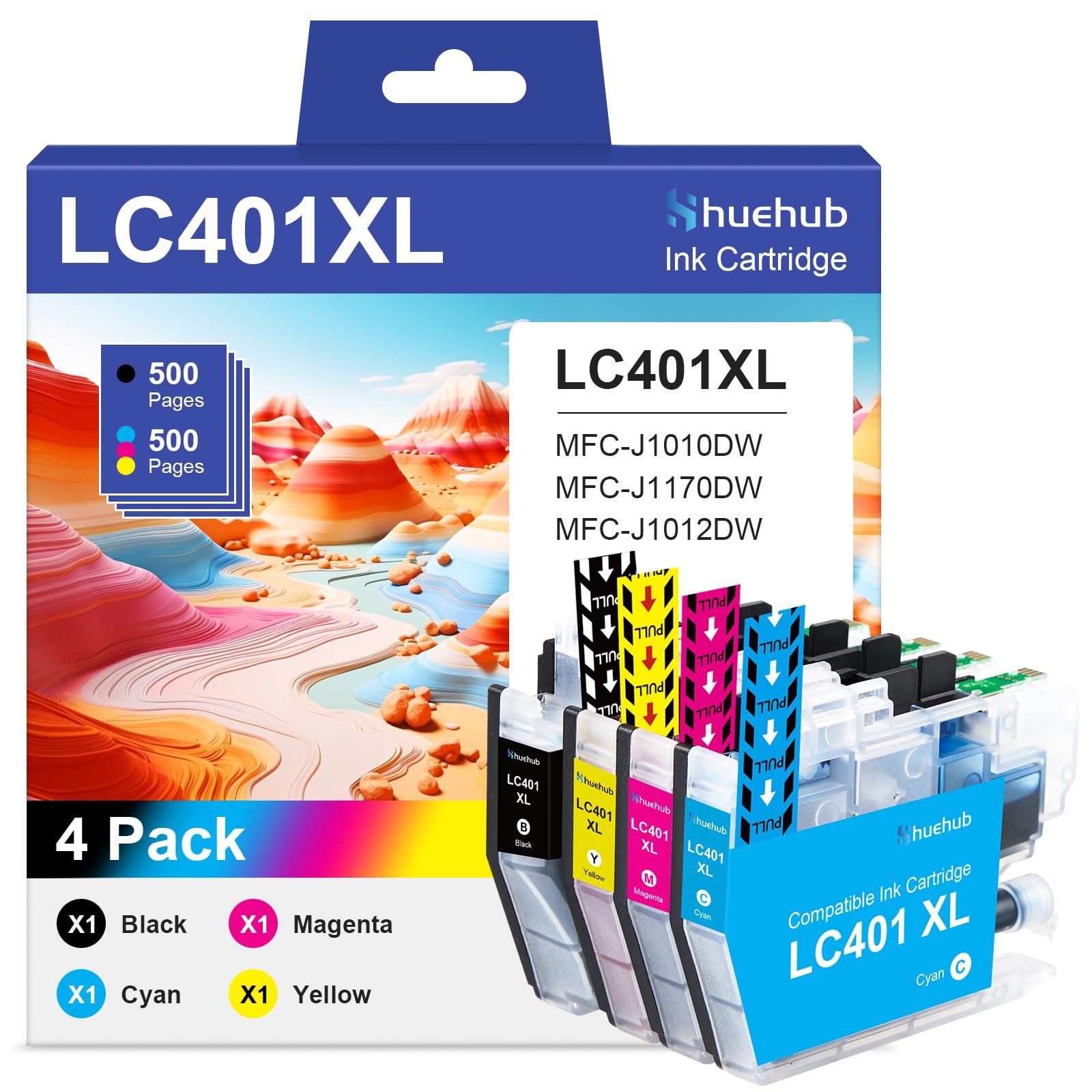 LC401XL High Yield Ink Cartridges Replacement for Brother LC401 XL Ink Cartridges for MFC-J1010DW MFC-J1170DW MFC-J1012DW Printer, (Black Cyan Magenta Yellow, 4-Pack)