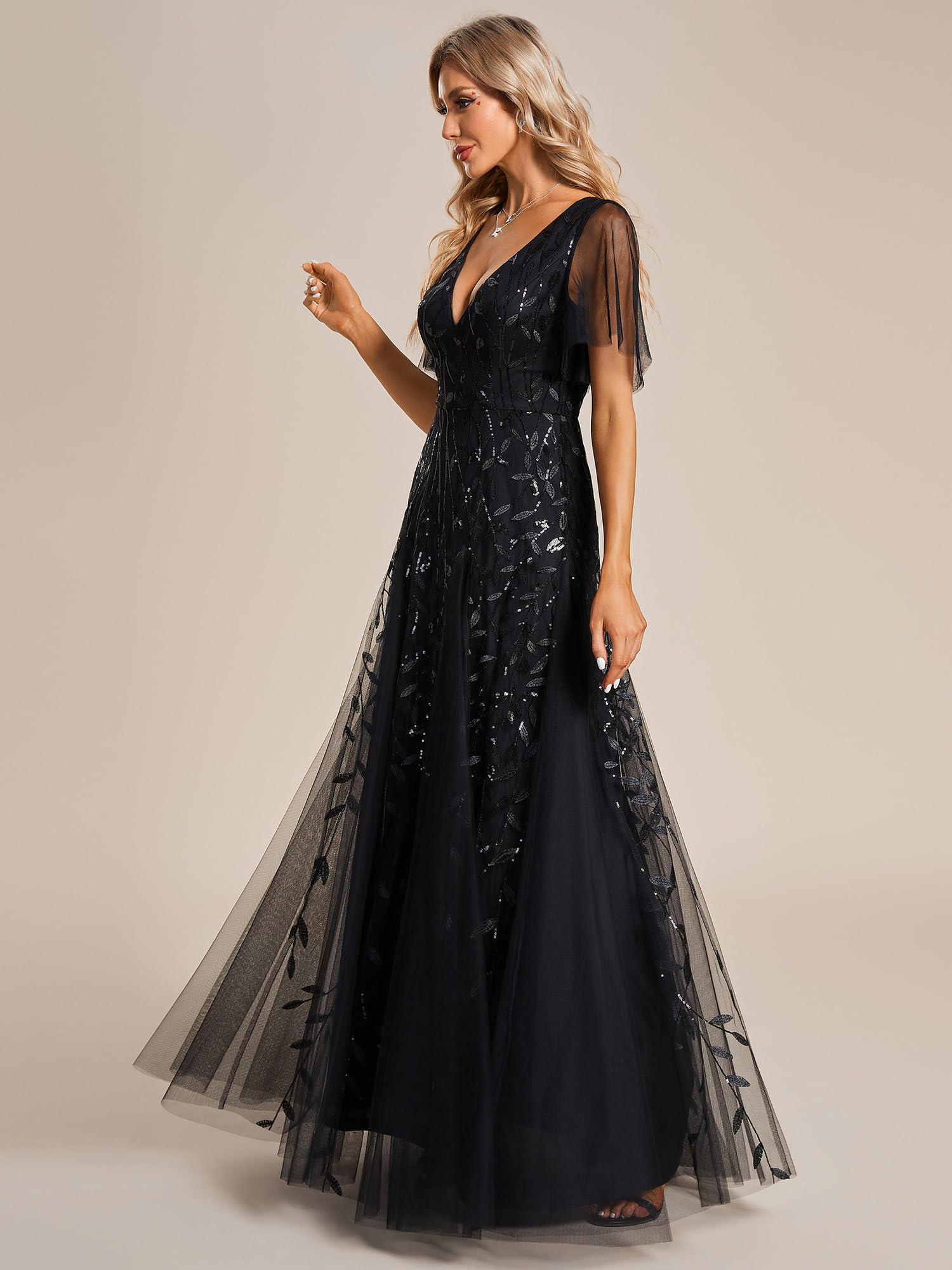 Ever-Pretty Women's Sequin Sparkly V-Neck Short Sleeve Maxi Evening Dress 00734 - Image 4