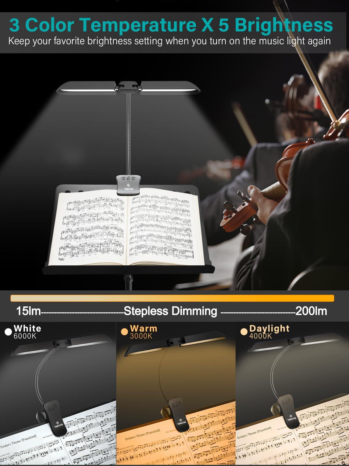 Vekkia 64 Led Rechargeable Music Stand Light - Folding Clip On Piano Lamp, Portable Professional with 5 Brightness×3 Color Temperature for Grand Piano and Book Reading - Image 3