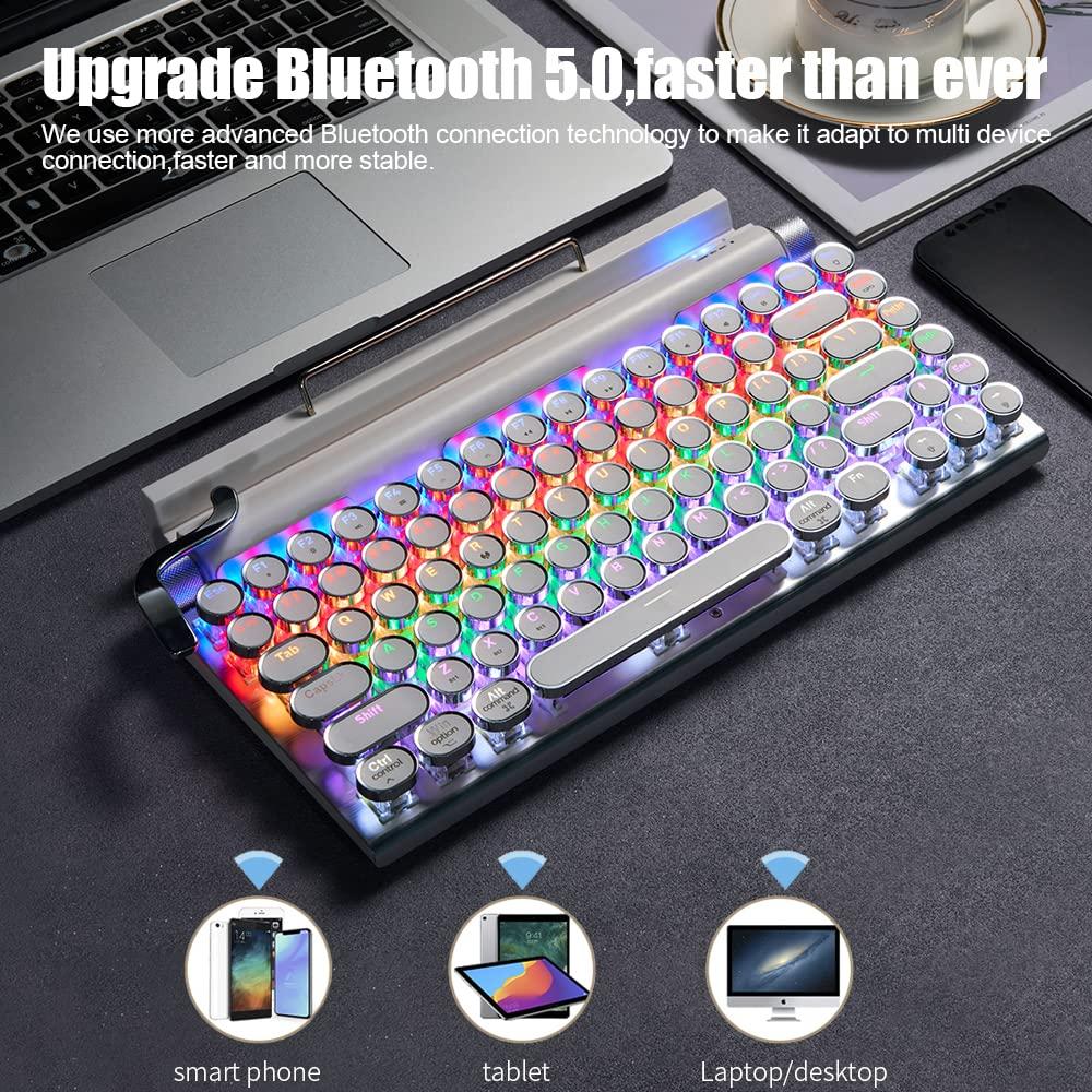 7KEYS Typewriter Keyboard Wireless Retro Style, Vintage Classical Mechanical Keyboard with Bluetooth for IPAD PC/Laptop Mac/Phone - Image 2