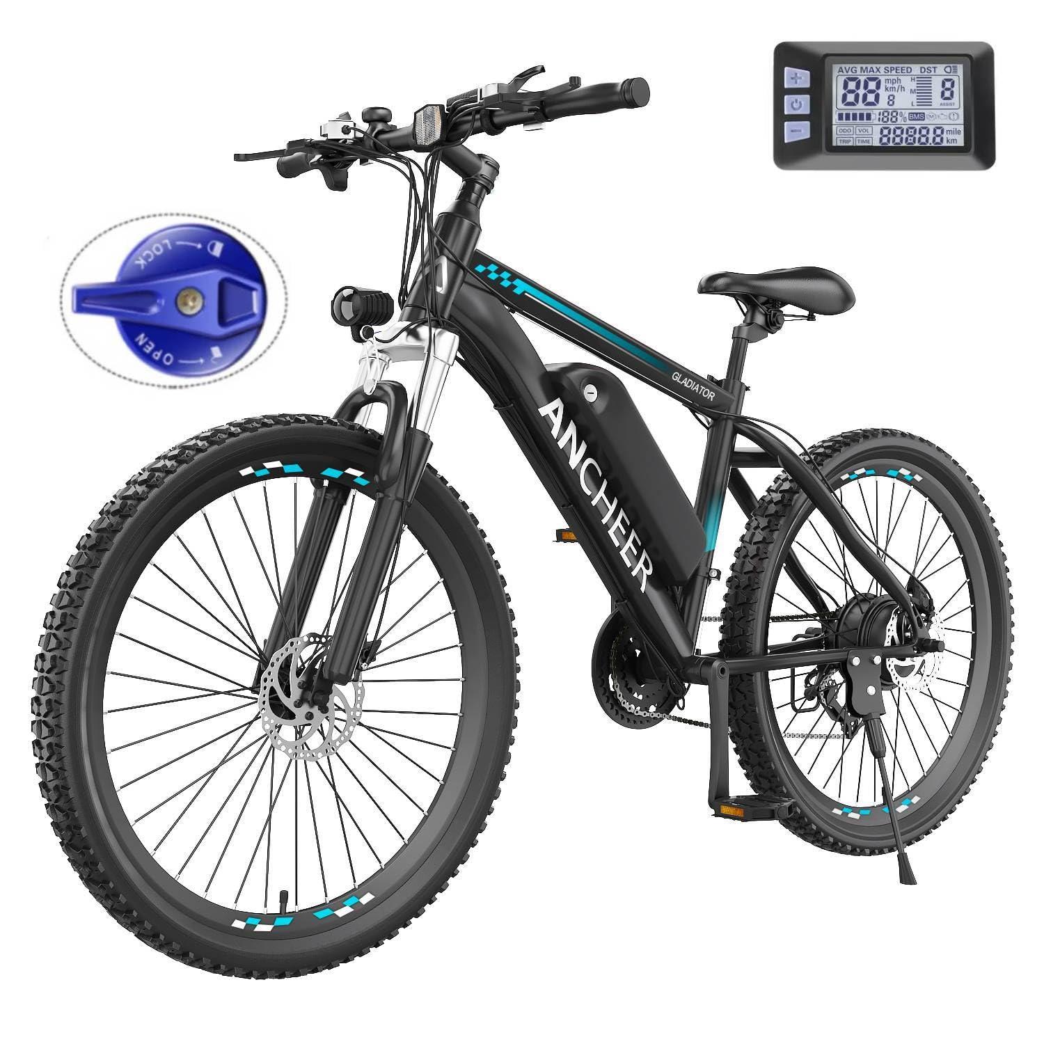 ANCHEER Electric Bike for Adults, Peak 750W Ebike, 3H Fast Charge, 55 Miles, 22MPH Electric Bicycle, 48V 499Wh Battery, 26" Gladiator Electric Mountain Bike, 21Speed, UL 2849 Certified
