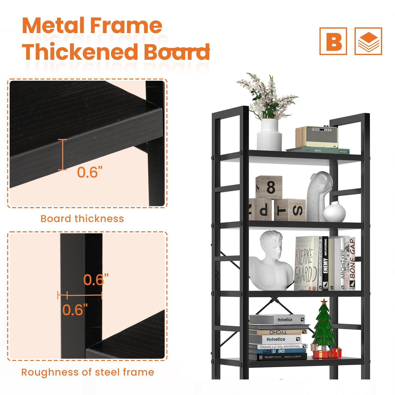 Sweetcrispy Book Shelf, 5 Tier Bookcase, Modern Tall Bookshelf for Garage Kit, CDs, Movies, Industrial Corner Storage Organizer for Bedroom Home Office Kitchen Living Room, Black - Image 4