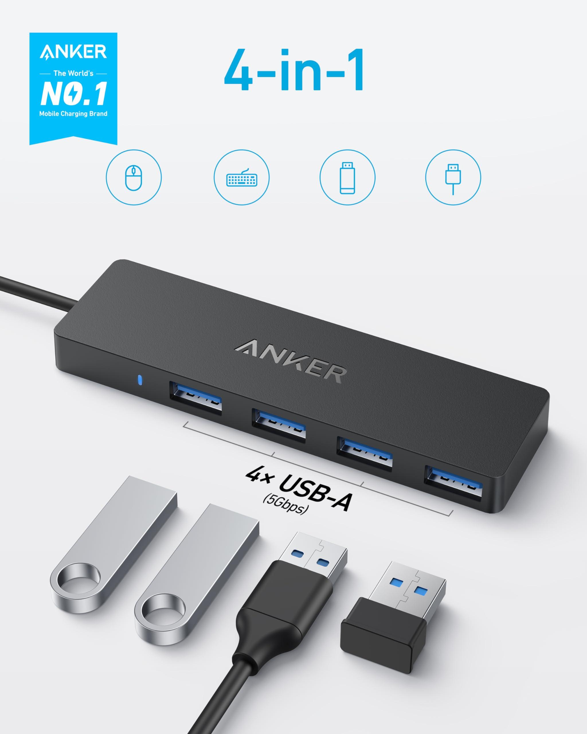 Anker 4-Port USB 3.0 Hub with 5Gbps Data Transfer, Ultra-Slim USB-C Connector Hub, for MacBook, iMac, Surface, Mobile HDD, and More (2 ft USB-C Connector, Charging Not Supported) - Image 2