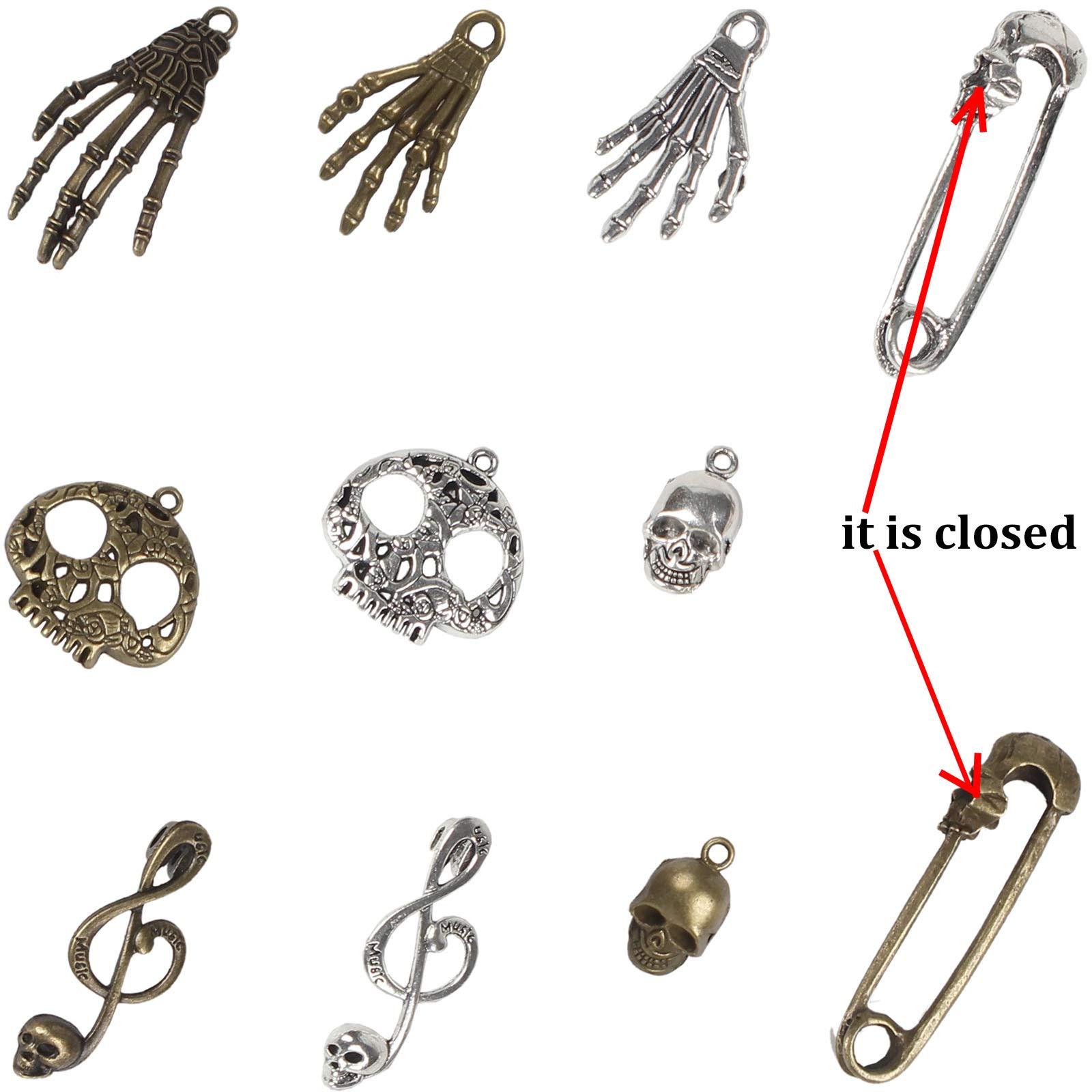 BIHRTC 140 Gram (Approx 92pcs) DIY Assorted Color Antique Metal Steampunk Watch Gear Cog Wheel Skull Musical Note Skull Hand Safety Pin Charms Pendant for Crafting, Jewelry Making Accessory - Image 2