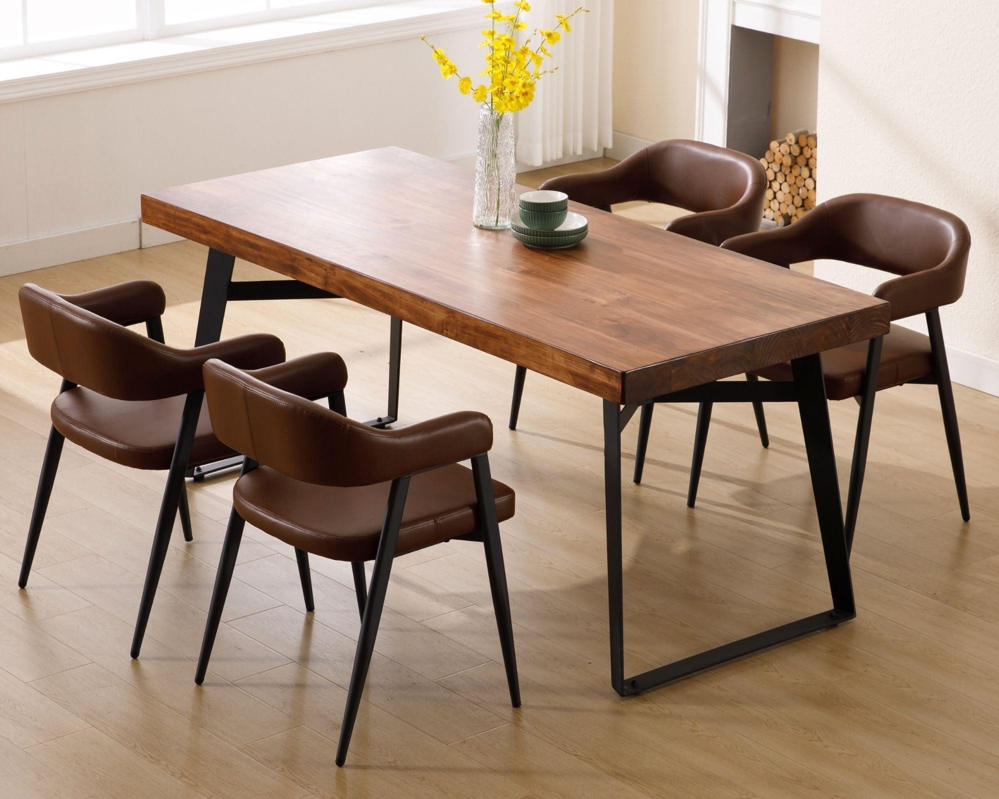 HNY Modern Dining Room Arm Chairs Set of 4, Retro Faux Leather Upholstered Barrel Dining Chairs with Arms Mid-Century Brown Accent Chair with Metal Legs, Open-Back Kitchen Side Chair for Living Room - Image 3