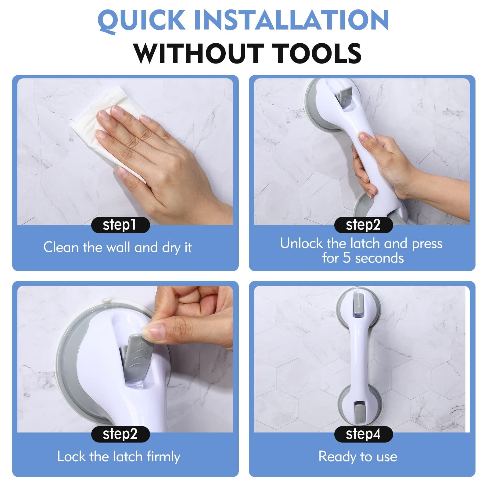 Grab Bars for Shower, 12 Inch Shower Handle Strong Suction Shower Grab Bar for Shower Chair Stool, Bathroom Safety Bar for Seniors, Elderly (2 Pack) - Image 6