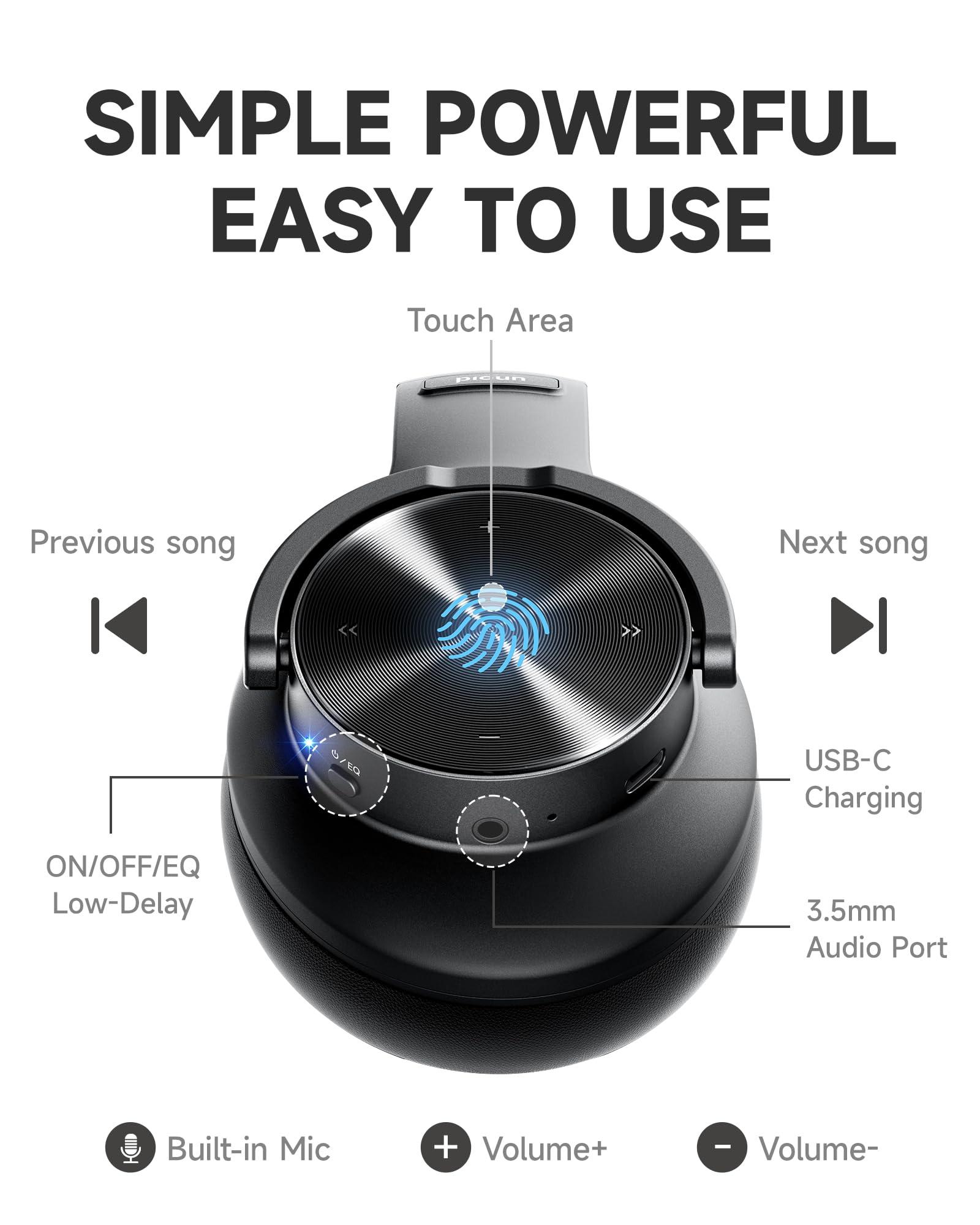 Picun Upgraded Bluetooth Headphones, 120 Hours Playtime, 3 EQ Modes, Deep Bass Wireless Headphones with Microphone, Comfortable and Lightweight Over Ear Headphones for Home, Travel/Office Black - Image 7