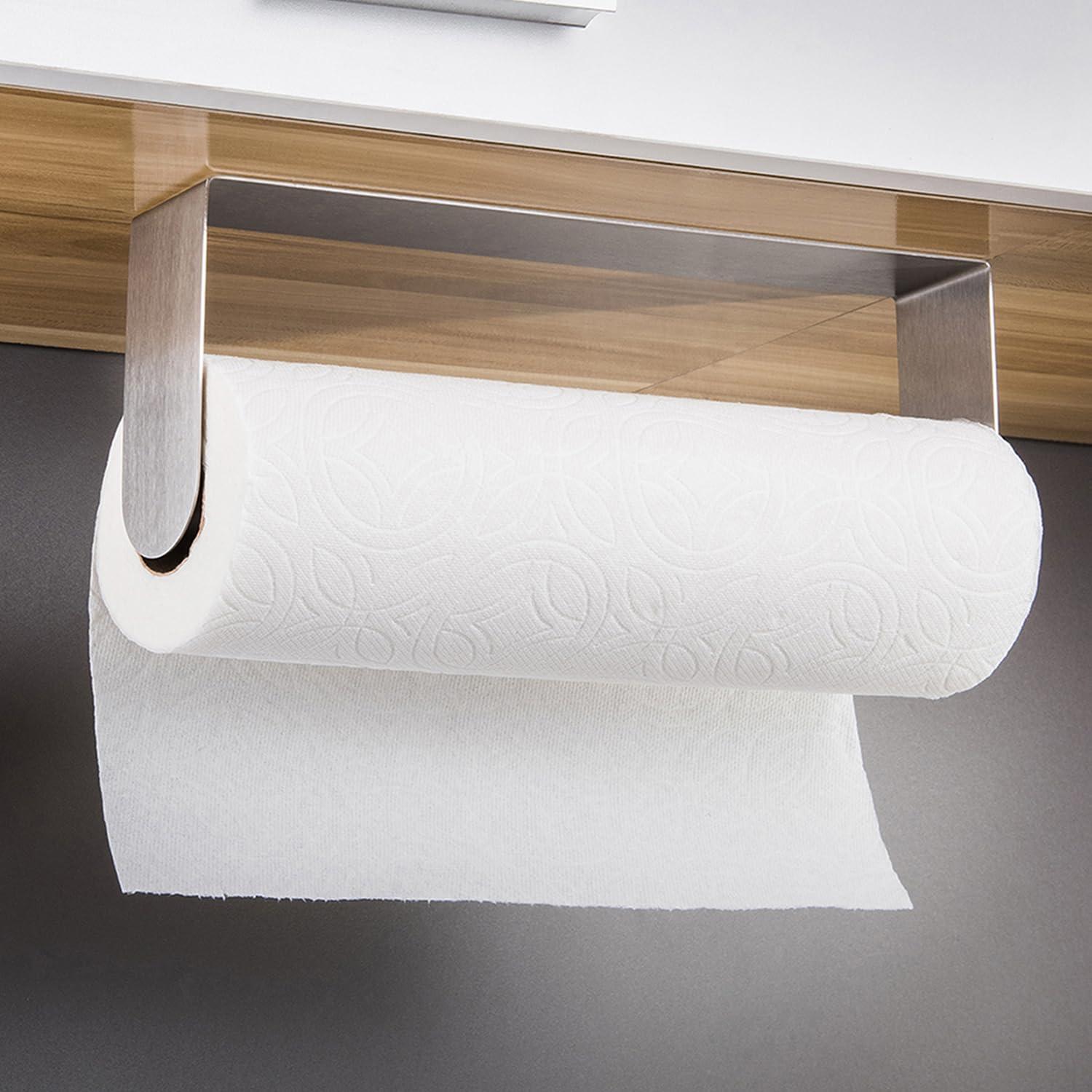 YIGII Paper Towel Holder Under Cabinet - Self Adhesive Paper Towel Rack Wall Mount for Kitchen, SUS-304 Stainless Steel Brushed - Image 2