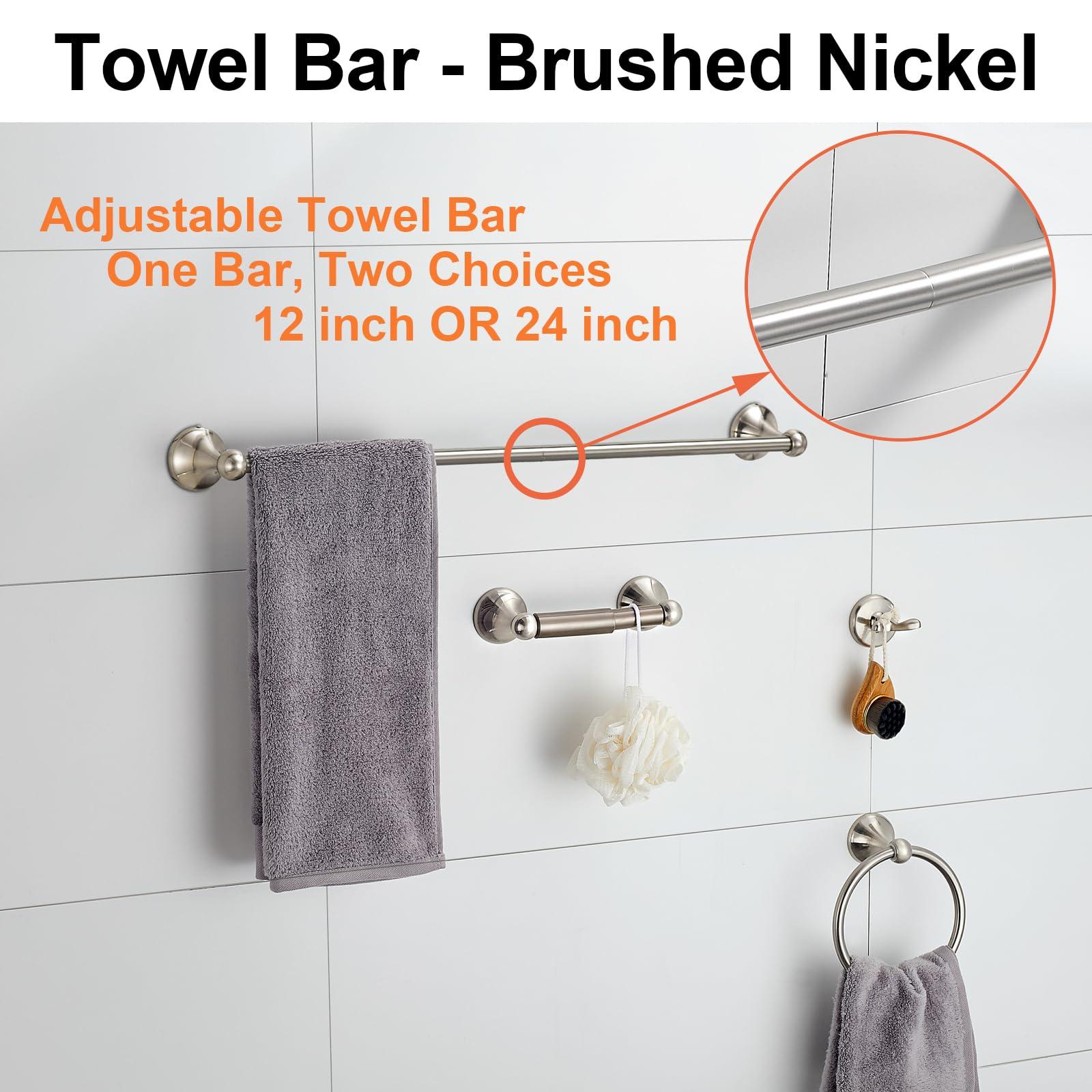 BGL Bathroom Accessory Set, Brushed Nickel Adjustable Expandable Towel Bar 4-Piece Bathroom Hardware Set Wall Mounted - Image 5