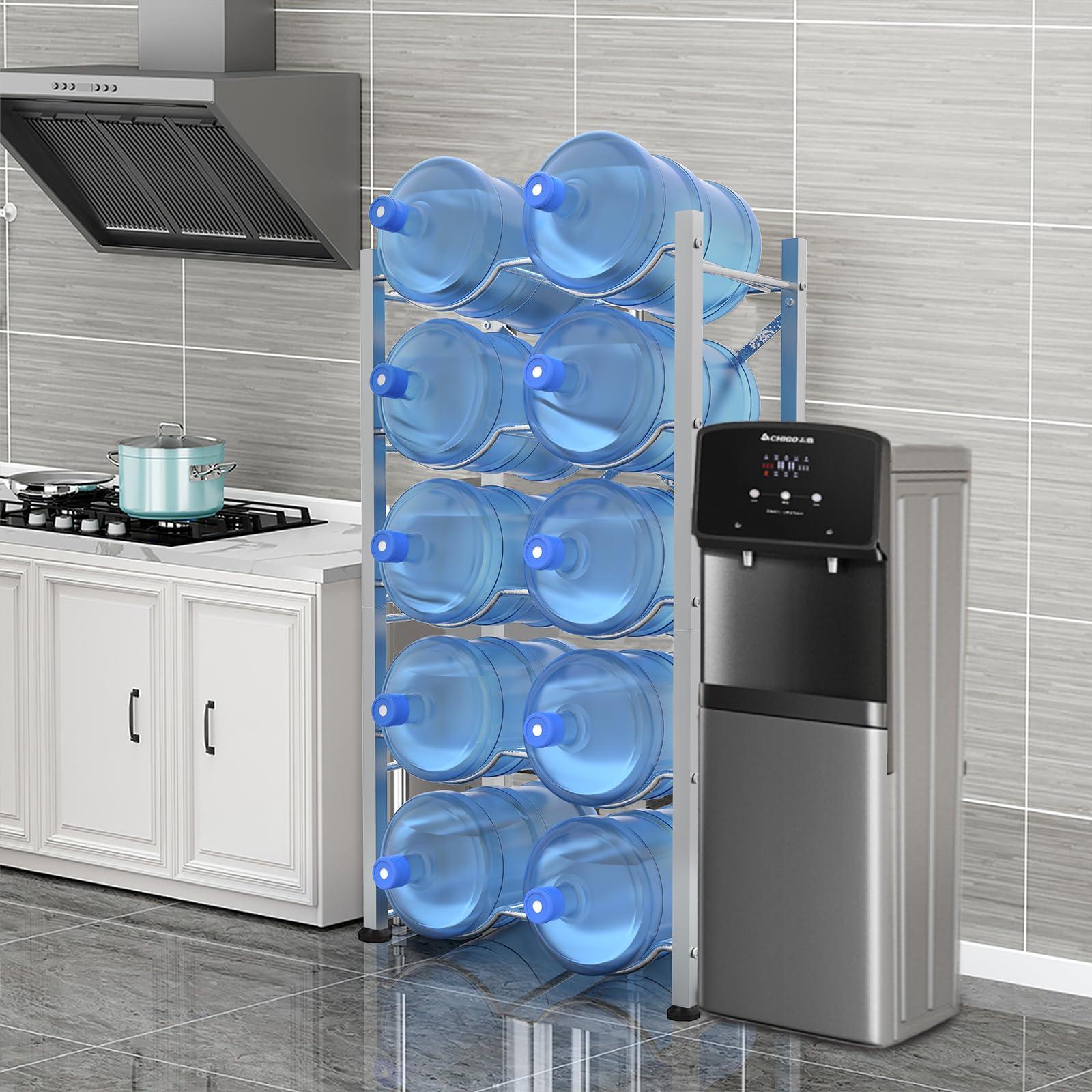 Semoprus 5 Gallon Water Bottle Holder for 10 Bottles, 5 Tiers Double Row Water Jug Holder, Detachable Heavy Duty Water Jug Stand, Water Jug Rack for Office, Kitchen, Garages, Restaurant, and Gym - Image 2