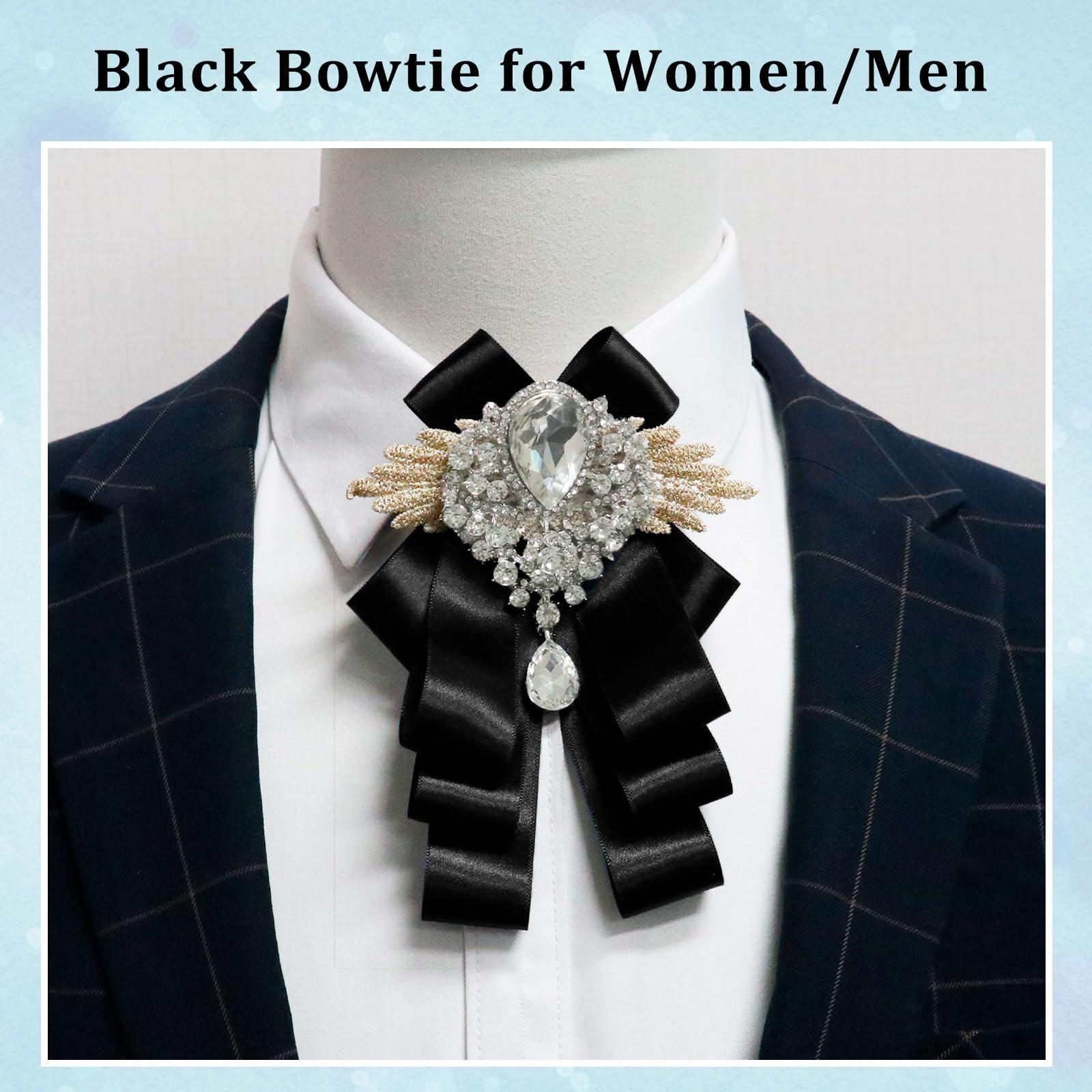 Luckyvestir Womens Mens Bow Tie, Ribbon Rhinestone Crystal Bowknot Tie for Wedding Party - Image 2