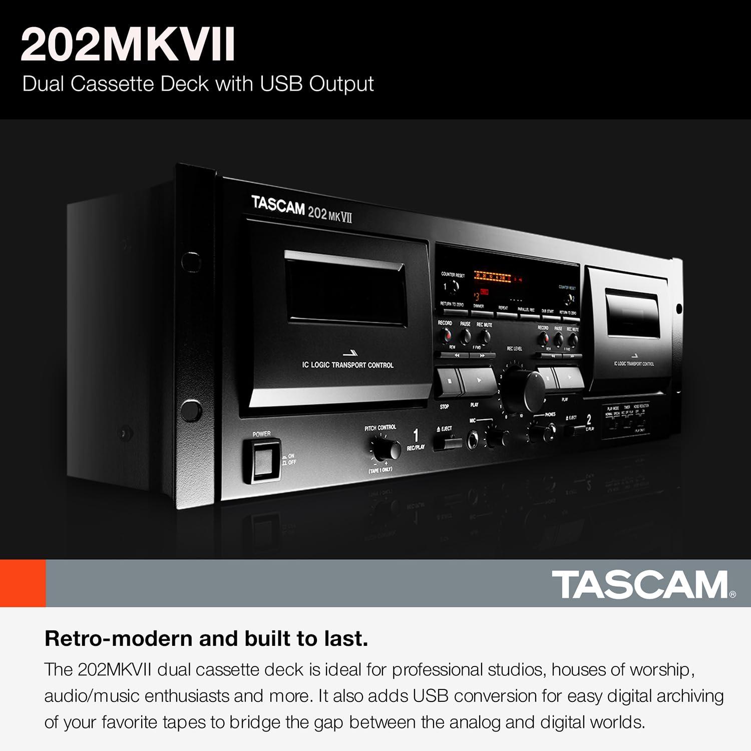 Tascam 202MKVII Double Cassette Deck Recorder with USB Port, Dual Cassette Deck - Image 2