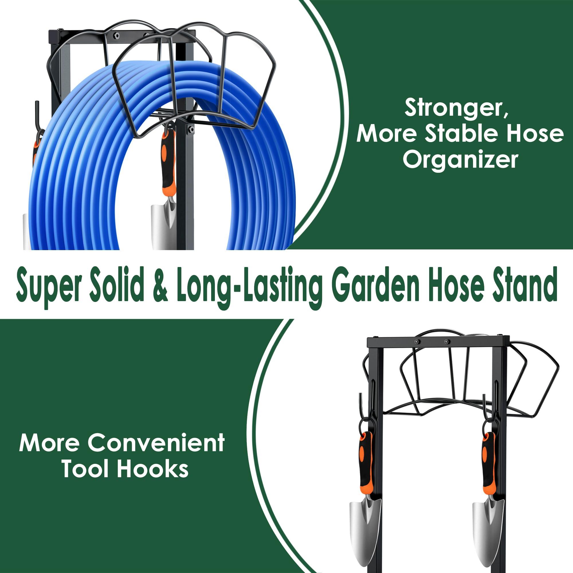 EONFAY Garden Hose Holder, Heavy Duty Water Hose Holders, Sturdy Metal Hose Stand, Hose Organizer, Water Hose Hanger Rack, Hose Reel Storage Stake hold 150Ft Water Hoses, for Patio, Lawn, Garden - Image 6