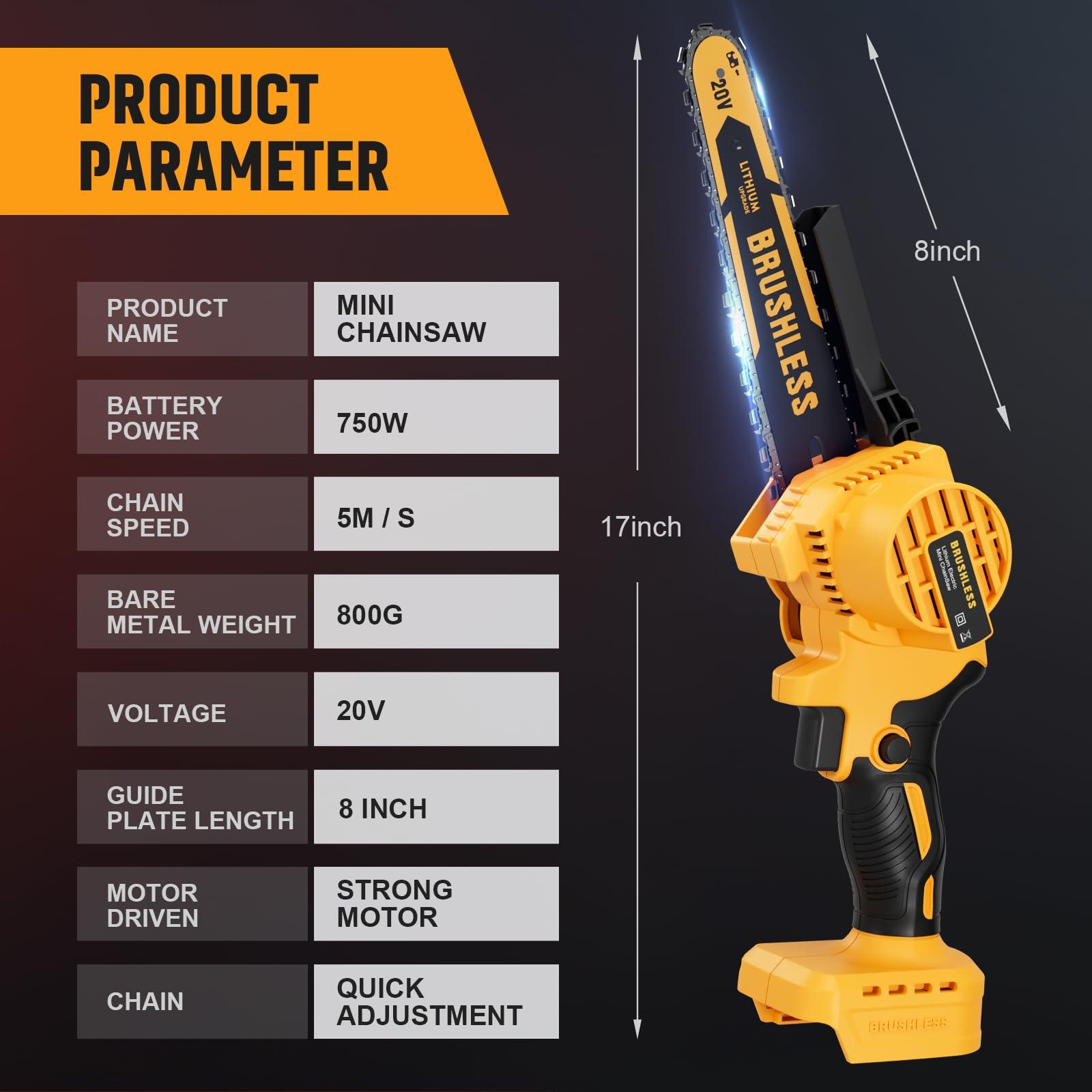 Cordless Mini Chainsaw 8 Inch for Dewalt 20V MAX Battery Powered (NO Battery), Electric Chainsaw, Cordless Hand Chainsaw, Portable Small Rechargeable Pruning Chain Saw for Wood Cut Tree Trimming - Image 2