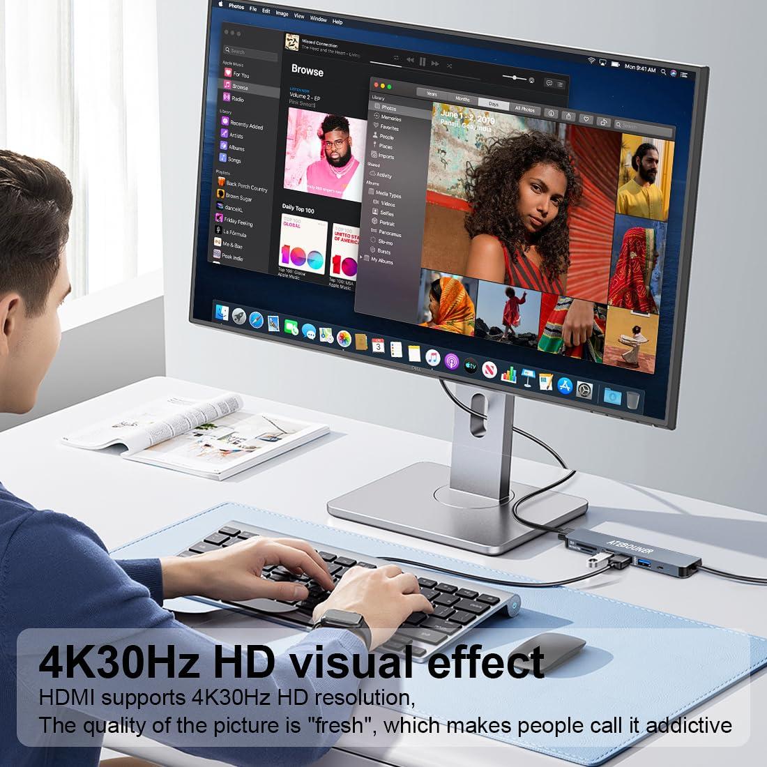 MacBook Adapter Multiport USB c hub multiport Adapter MacBook USB Adapter USB hub USB c 7 in 1 usbc dongle with 4K HDMI 100W PD USB 3.0 hub with sd Card Reader usbc hub USB Adapter for MacBook Air - Image 2