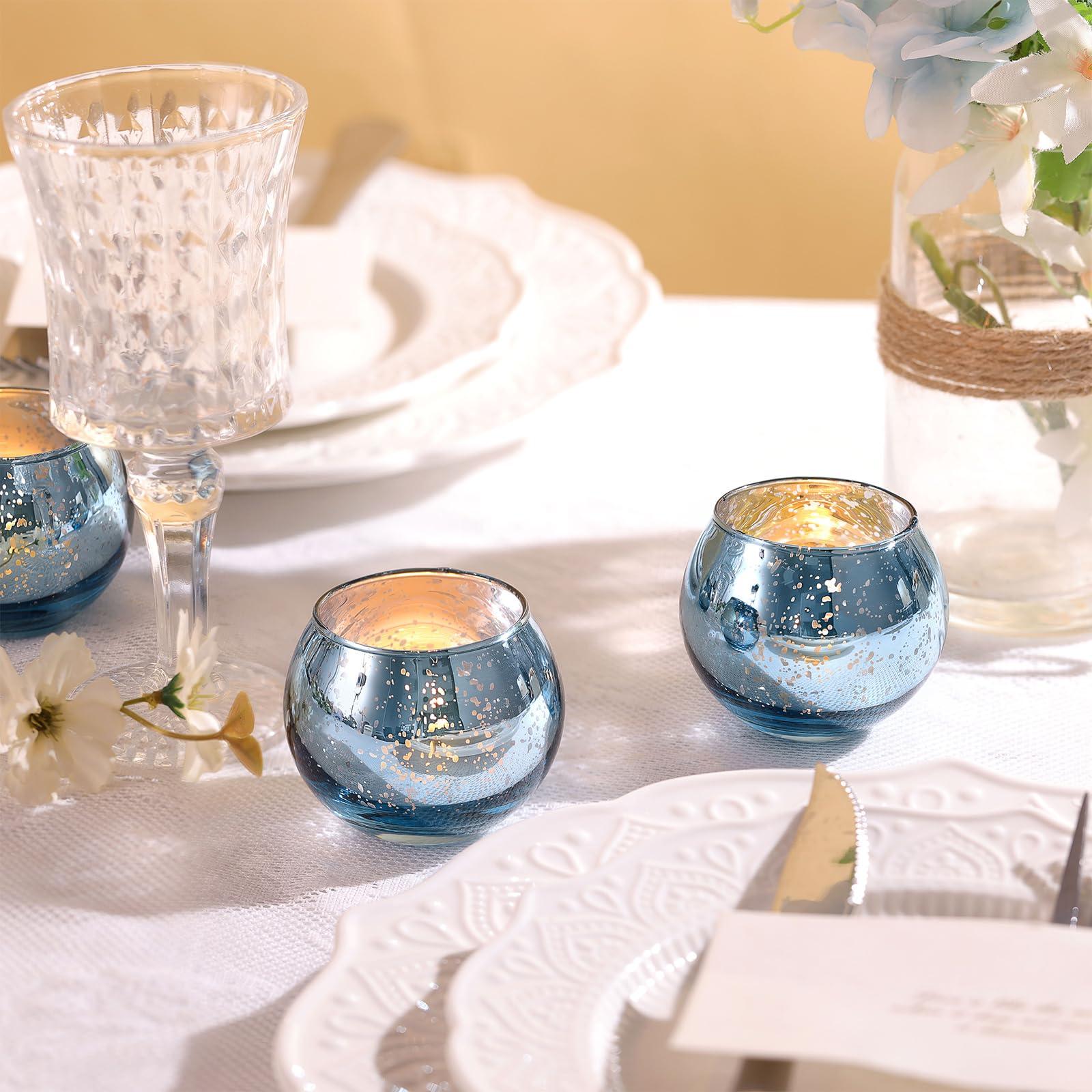 LAMORGIFT 36 Pcs Blue Votive Candle Holders - Mercury Glass Tealight Holders for Dusty Blue Wedding Decor, Centerpiece Table Decorations - Image 6