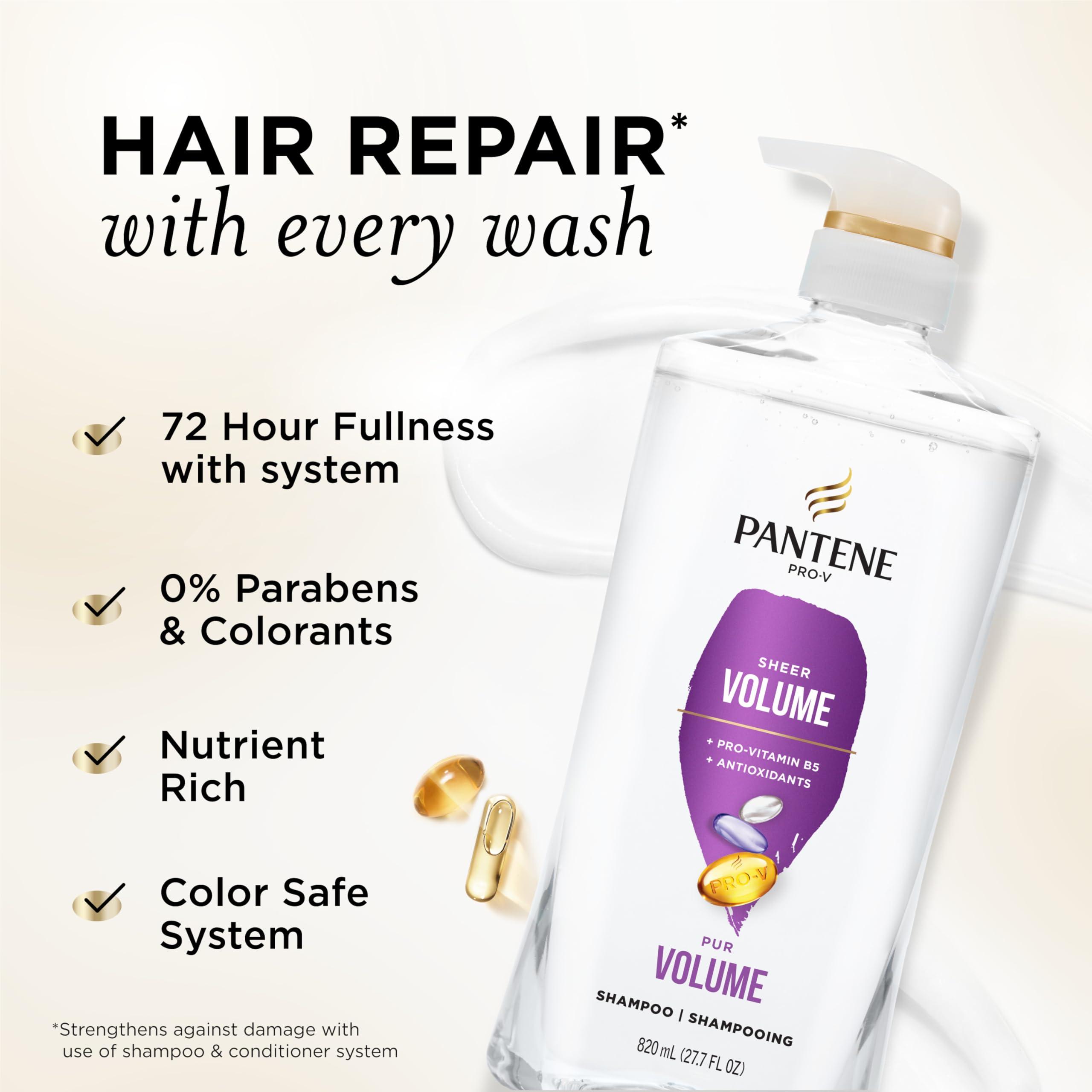 Pantene Shampoo, Sheer Volume - Lightweight Nourishment for Fine, Color-Treated Hair, 72-Hour Fullness and Body, 27.7 Oz Each, 2-Pack + Miracle Rescue Shot (0.5 Oz) - Image 2