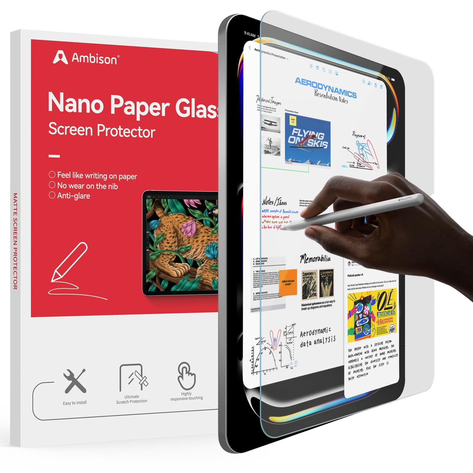 Ambison [2 Pack Tempered Papered Glass Screen Protector for iPad Pro 13 M4 2024, Smooth/Anti-Glare,/Writing as Paper with Matte Glass Surface
