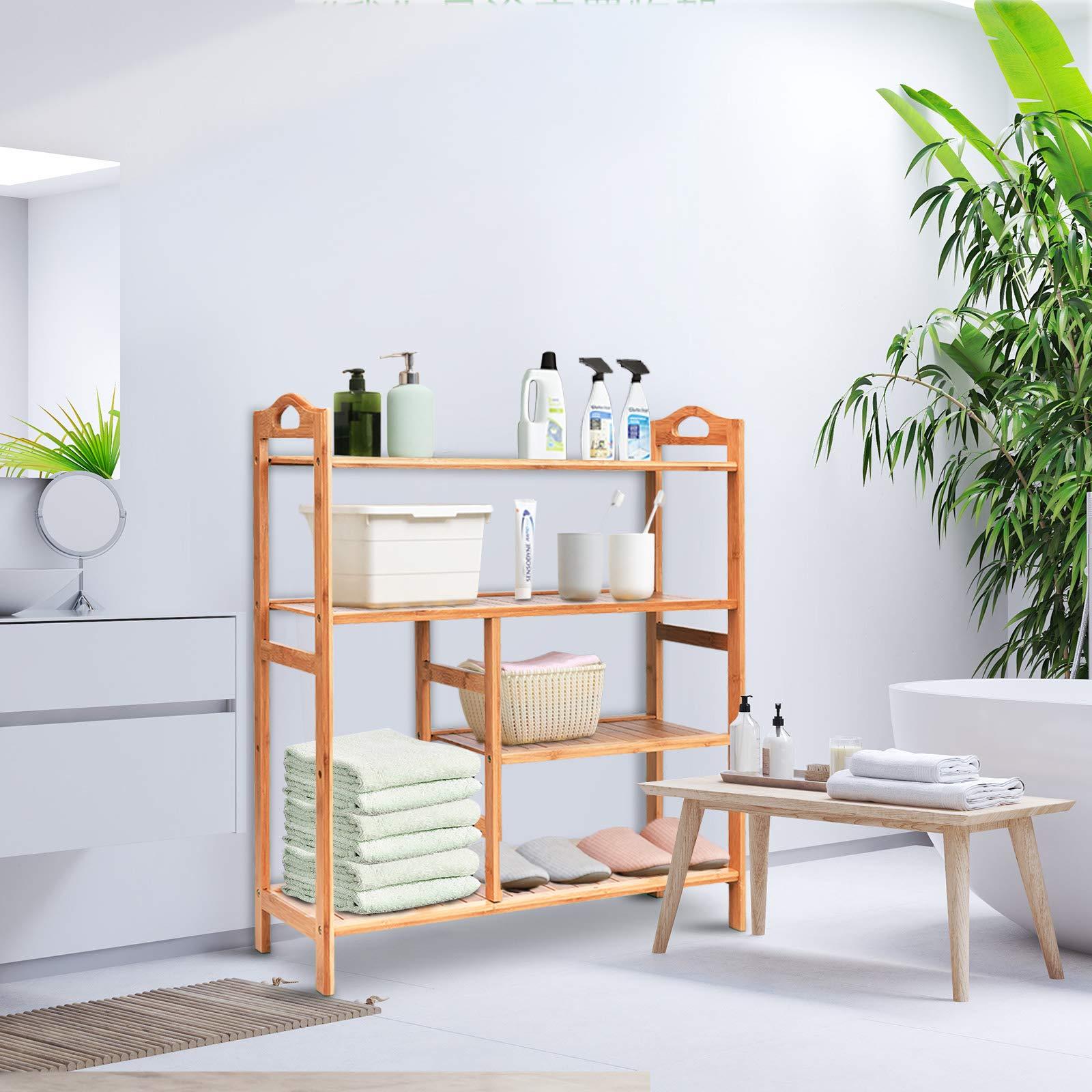 BETTARY 4-Tier Bamboo Shoe Rack, Shoe Shelf Organizer Holds up to 44LBS with Two Rounded Handle for Entryway Kitchen Living Room Closet, Multifunctional Stand Shelf for Footwear Book Flowerpots - Image 2