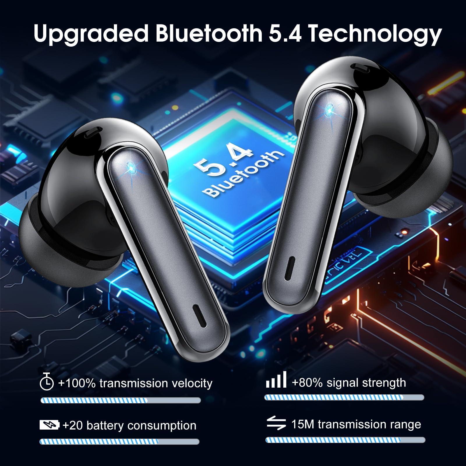 Wireless Earbuds, 2025 Bluetooth 5.4 Headphones in Ear with Stereo Deep Bass, 40H Bluetooth Ear Buds with 4 ENC Noise Cancelling Mics, IP7 Waterproof Earphones Hands-Free Calls Dual LED Display USB-C - Image 2